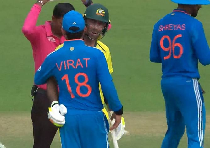 [In Pictures] Virat Kohli hugs Glenn Maxwell on his return from injury in IND vs AUS 3rd ODI