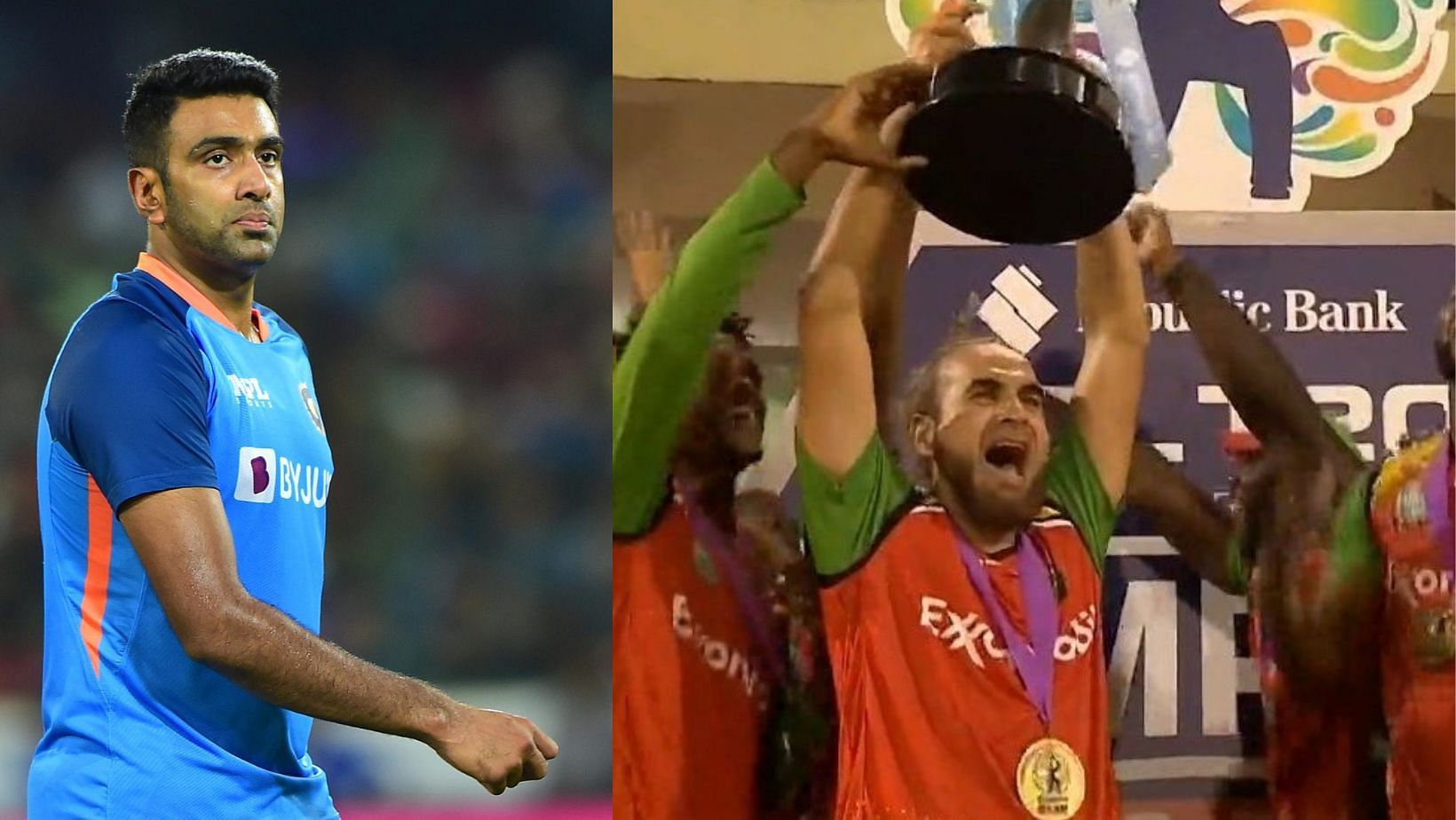 Ravichandran Ashwin and newly-crowned CPL winner Imran Tahir (R).