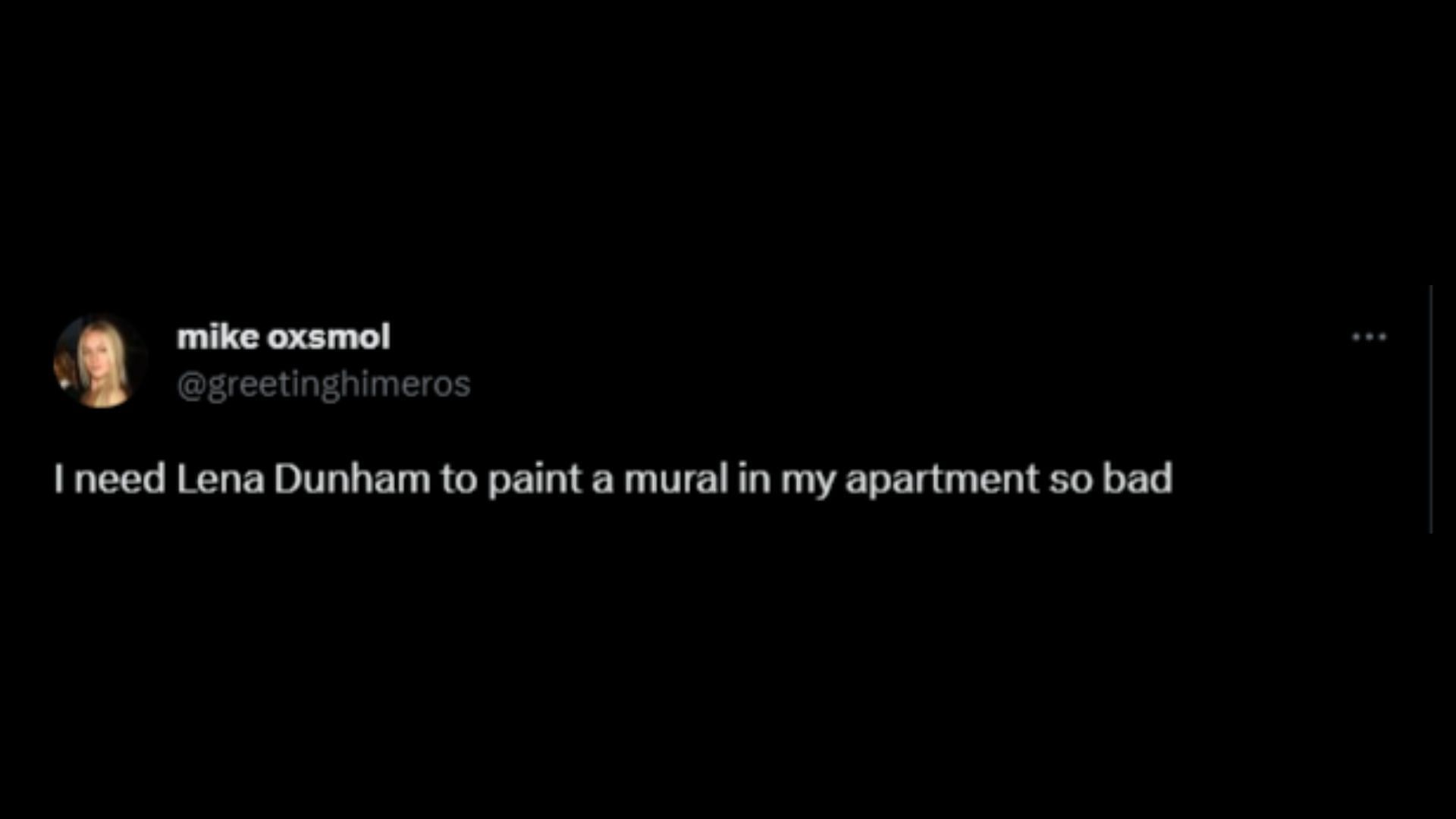 Screenshot of an X user remarking on Lena Dunham offering to paint a mural of a person for an auction bid to support crew through strike. (Photo via @DiscussingFilm/X)