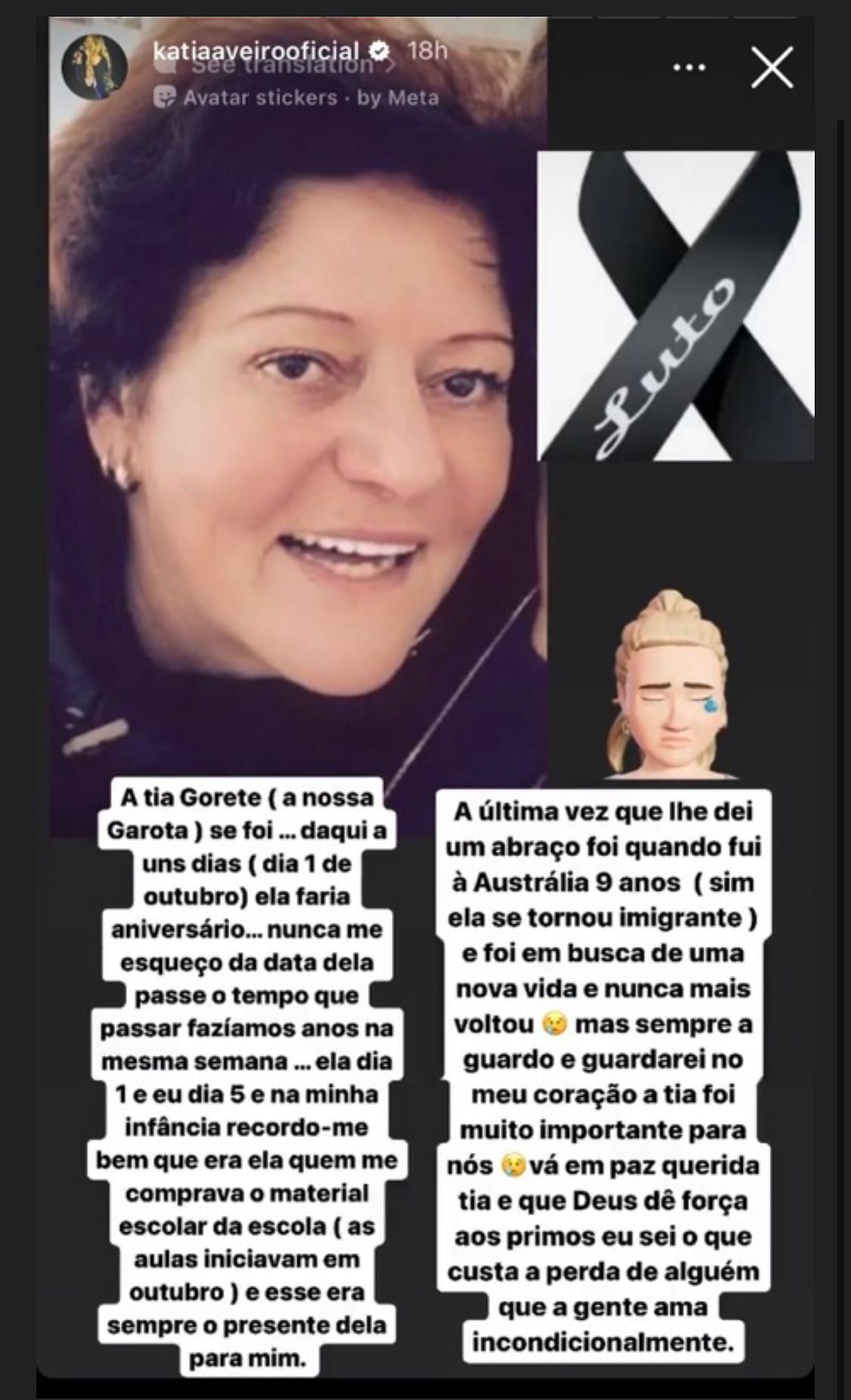 Katia Aveiro&#039;s Instagram story.