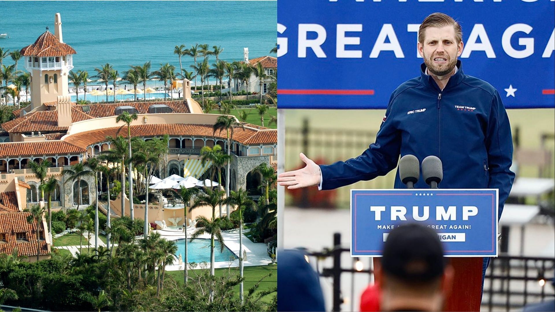 Mar-a-Lago property and Eric Trump. (Photos via @EricTrump/X)