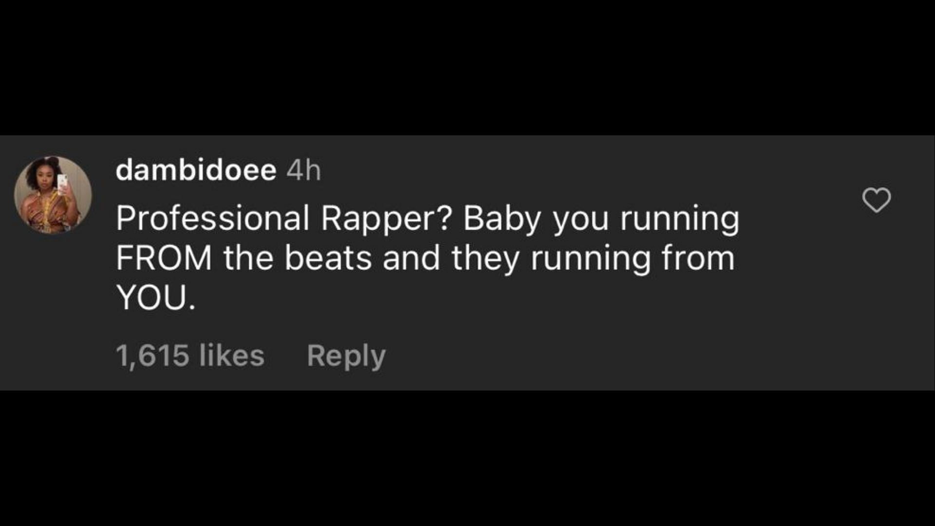 Screenshot of an Internet user remarking on the rapper defending his absence during Chrisean Rock&#039;s labor. (Photo via @theneighborhoodtalk/Instagram)