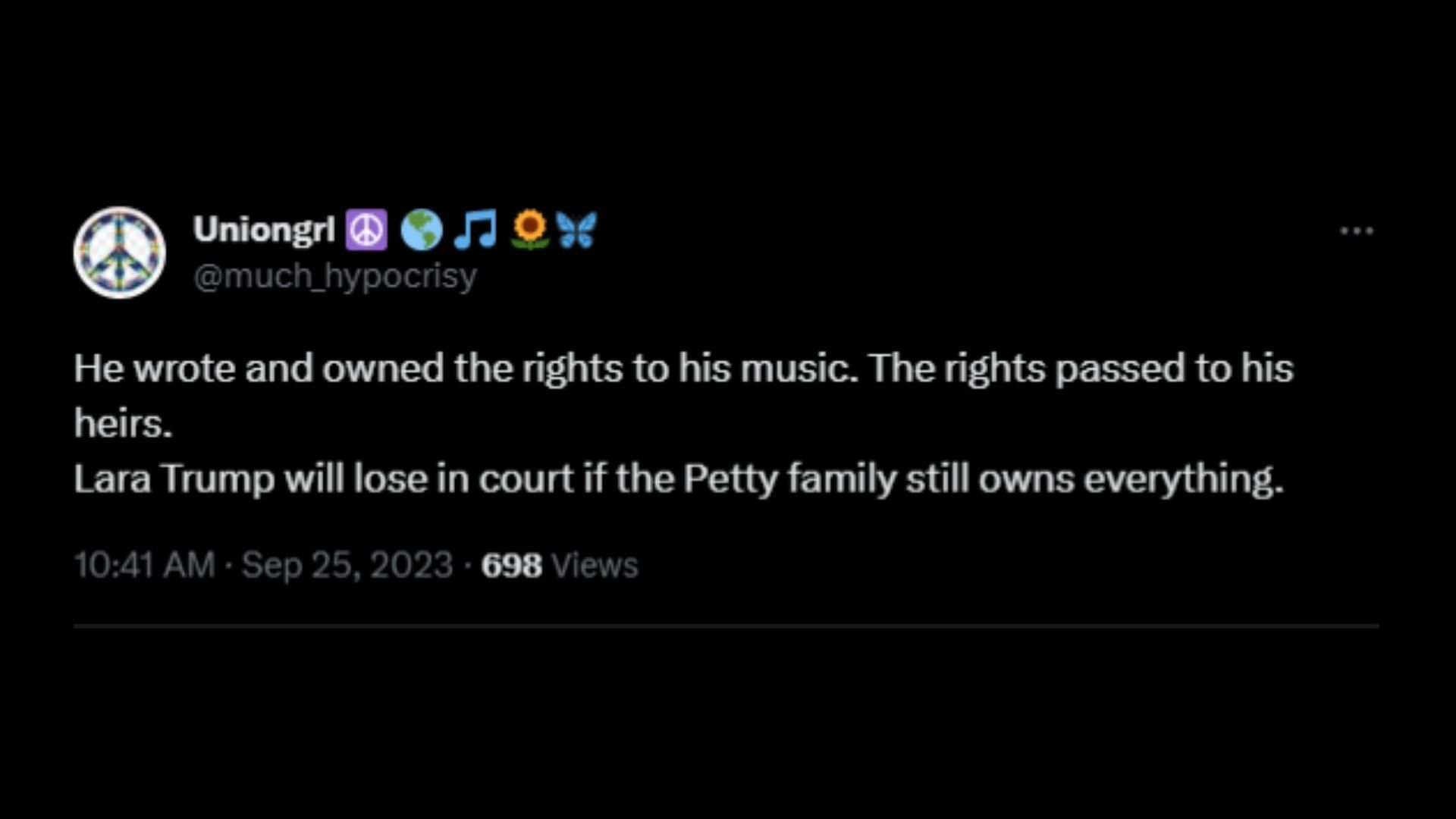 Screenshot of an X user remarking on Trump&#039;s cover of Tom Petty&#039;s Won&#039;t Back Down. (Photo via @OmarRiverosays/X)