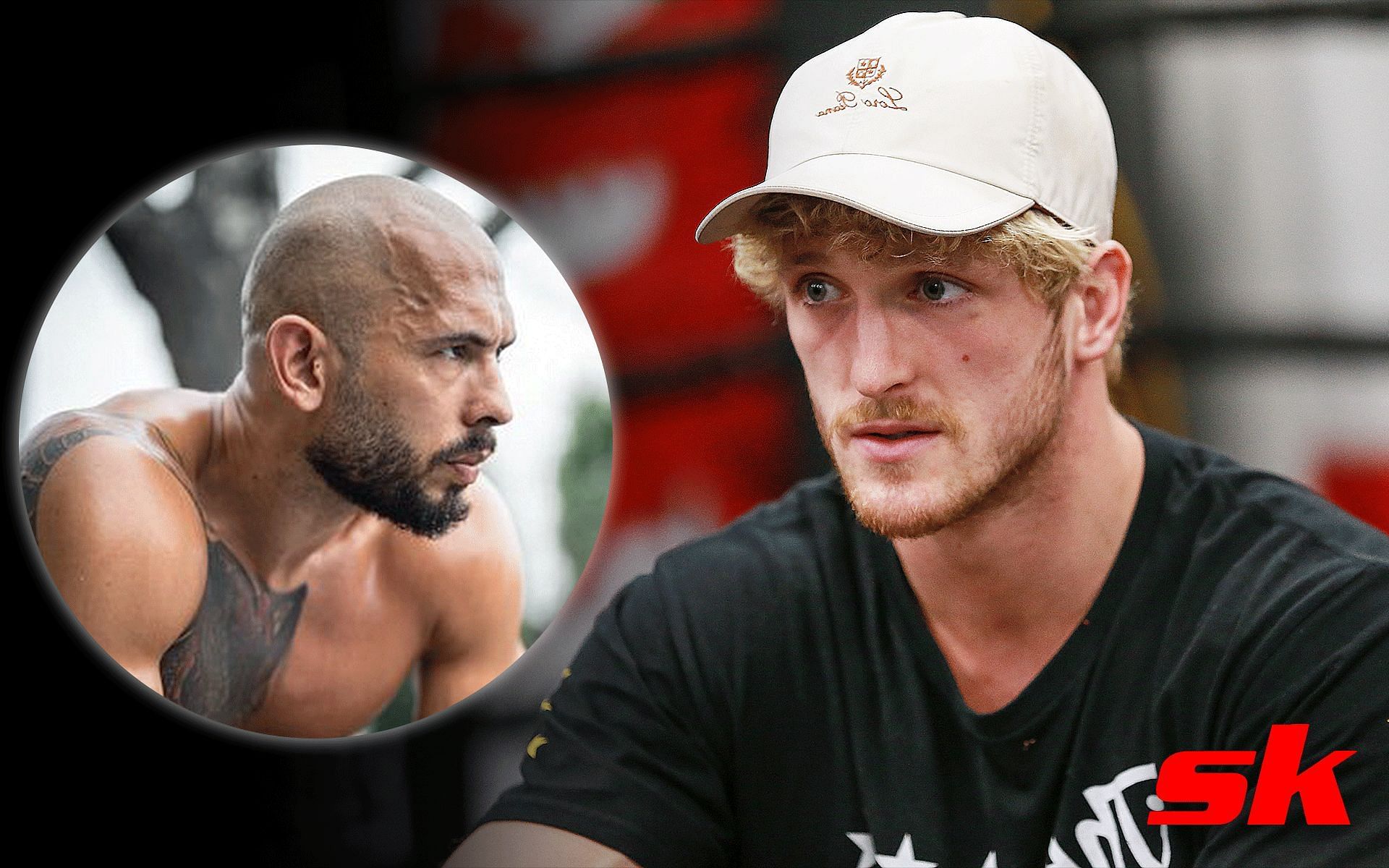 Andrew Tate (inset image) Logan Paul (Right) [Images via: @MrBlackOG on X]