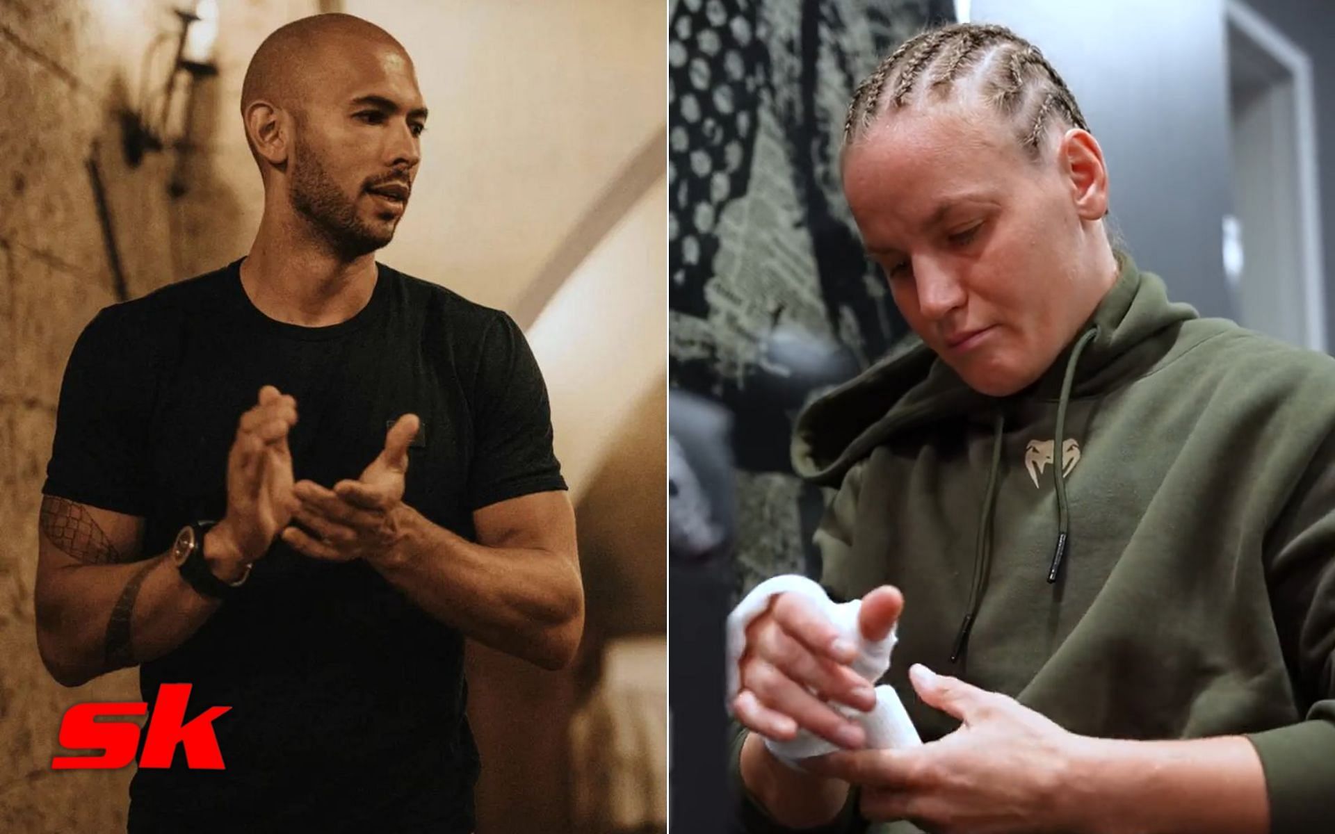 Andrew Tate (left - via Pinterest), Valentina Shevchenko (right - via UFC)