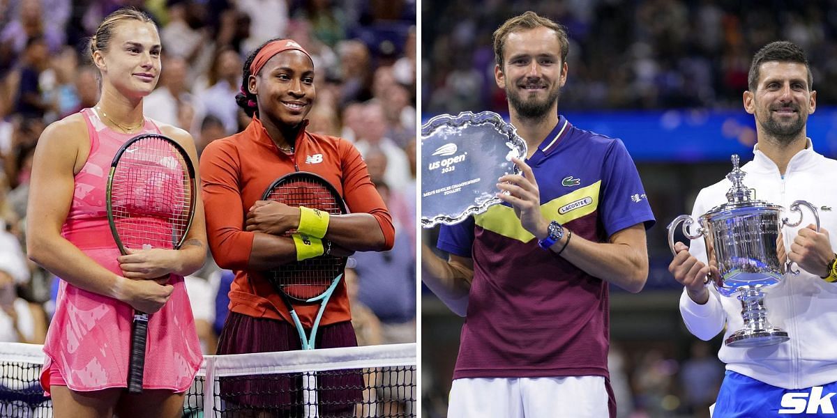 Aryna Sabalenka and Coco Gauff (L); Daniil Medvedev and Novak Djokovic