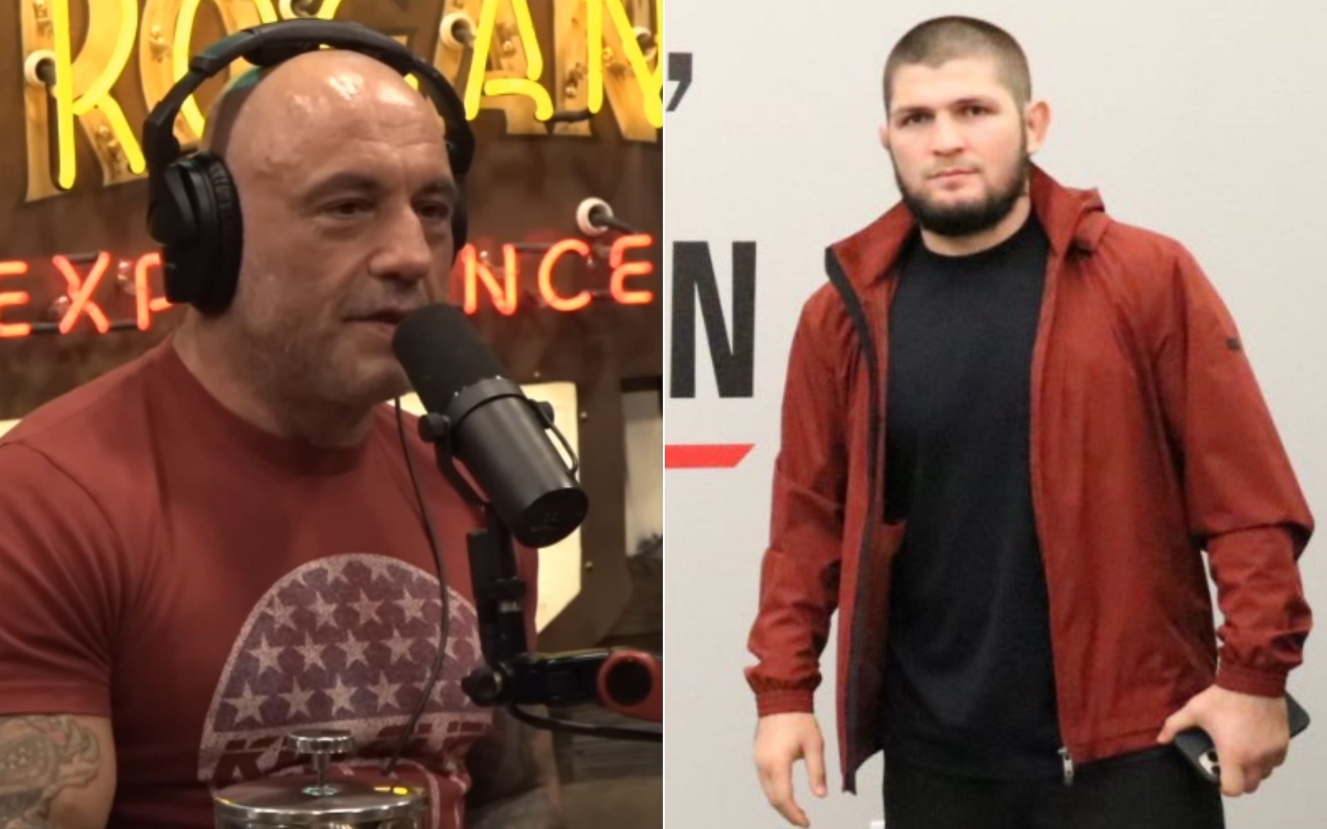 Joe Rogan [Left], and Khabib Nurmagomedov [Right] [Photo credit: PowerfulJRE - YouTube and @TeamKhabib - Twitter]