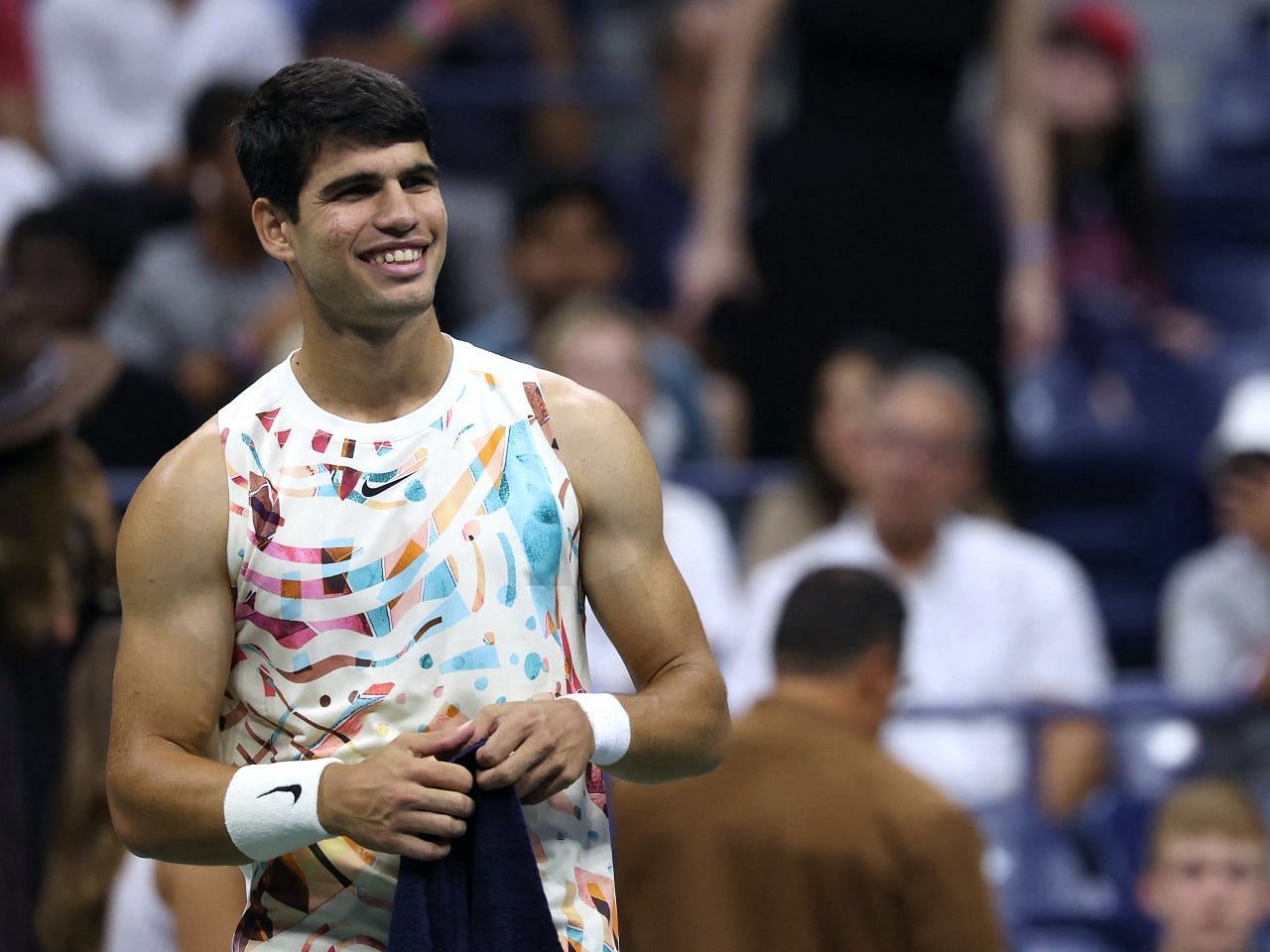 Carlos Alcaraz smiles at his box during the 2023 US Open