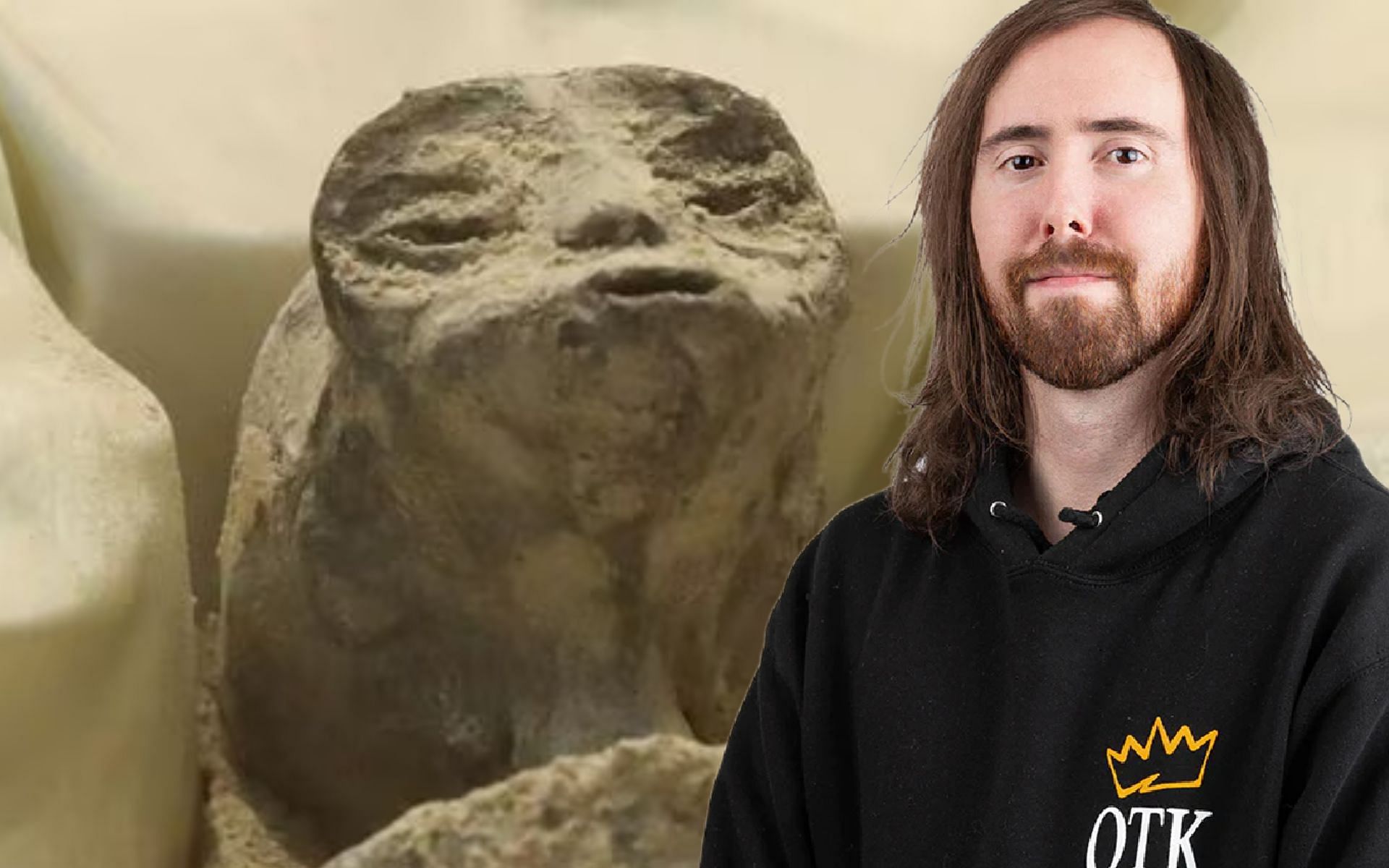 Asmongold comments on the alleged aliens displayed at the recent Mexico Congress hearing (Image via Sportskeeda)