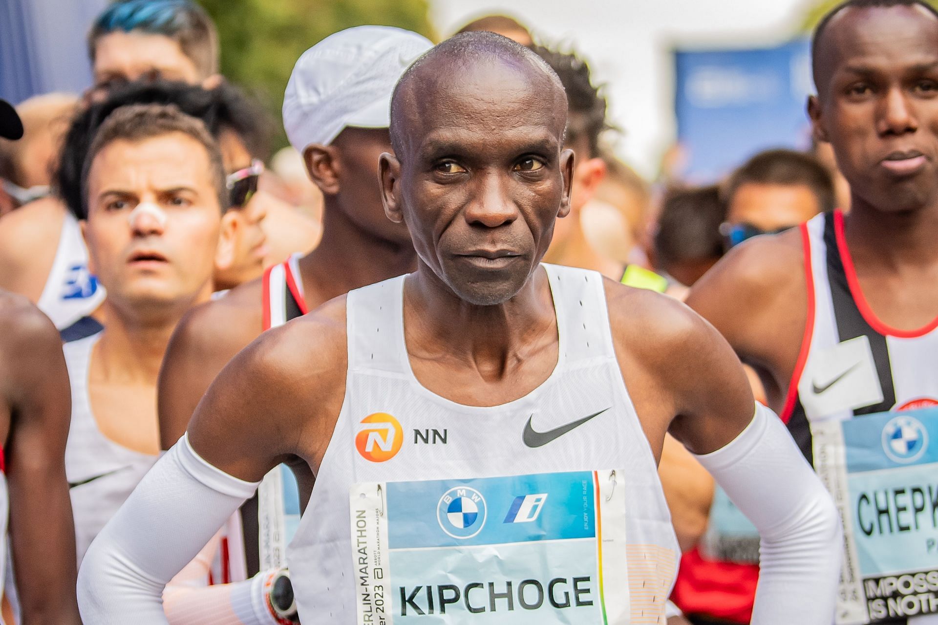 Eliud Kipchoge from Kenya concentrated at the starting line before the 2023 BMW Berlin-Marathon