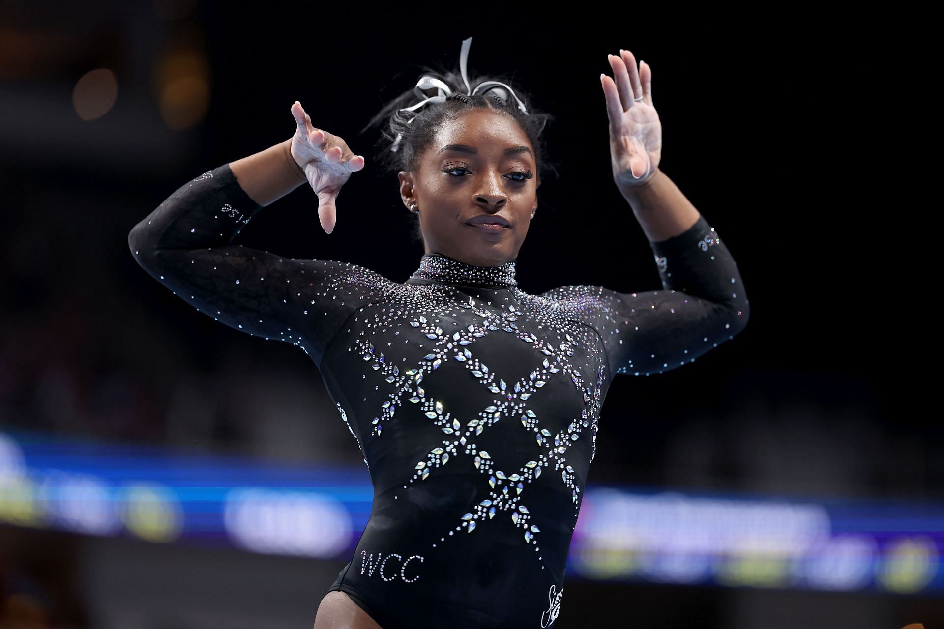 Simone Biles competes in the floor exercise at the 2023 U.S. Gymnastics Championships at the SAP Center in San Jose, California
