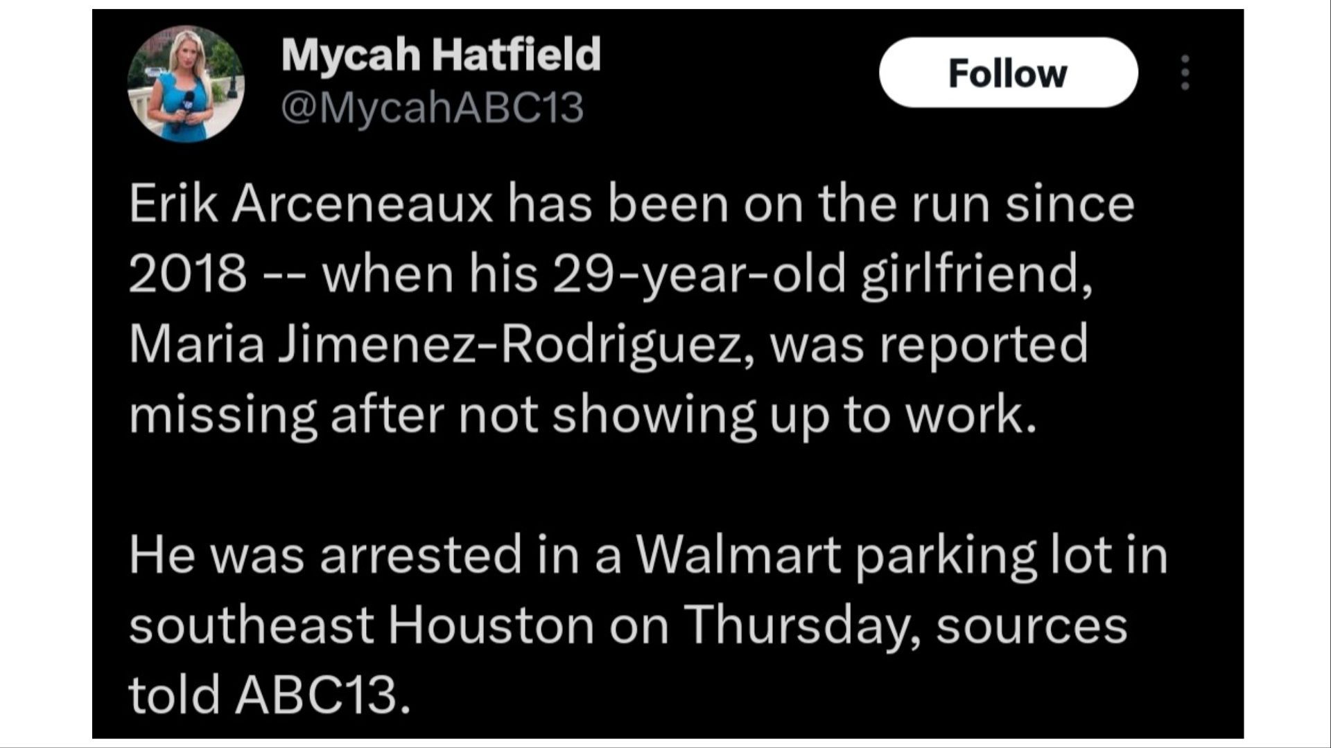 Arceneaux has been charged with murder. (Image via Mycah Hatfield/Twitter)