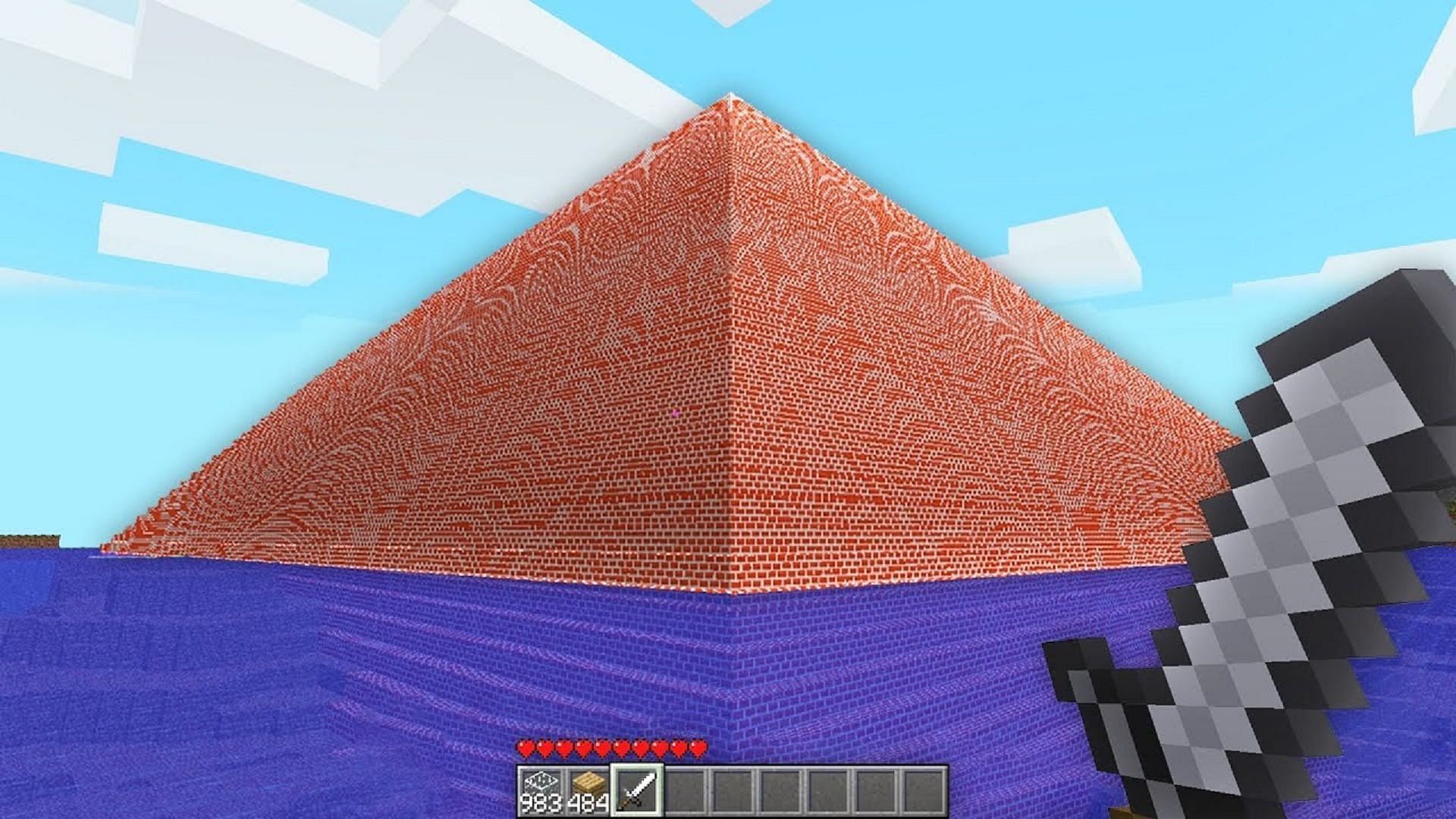 Brick pyramids had a relatively loose generation style compared to today&#039;s Minecraft structures (Image via CalebIsSalty/YouTube)