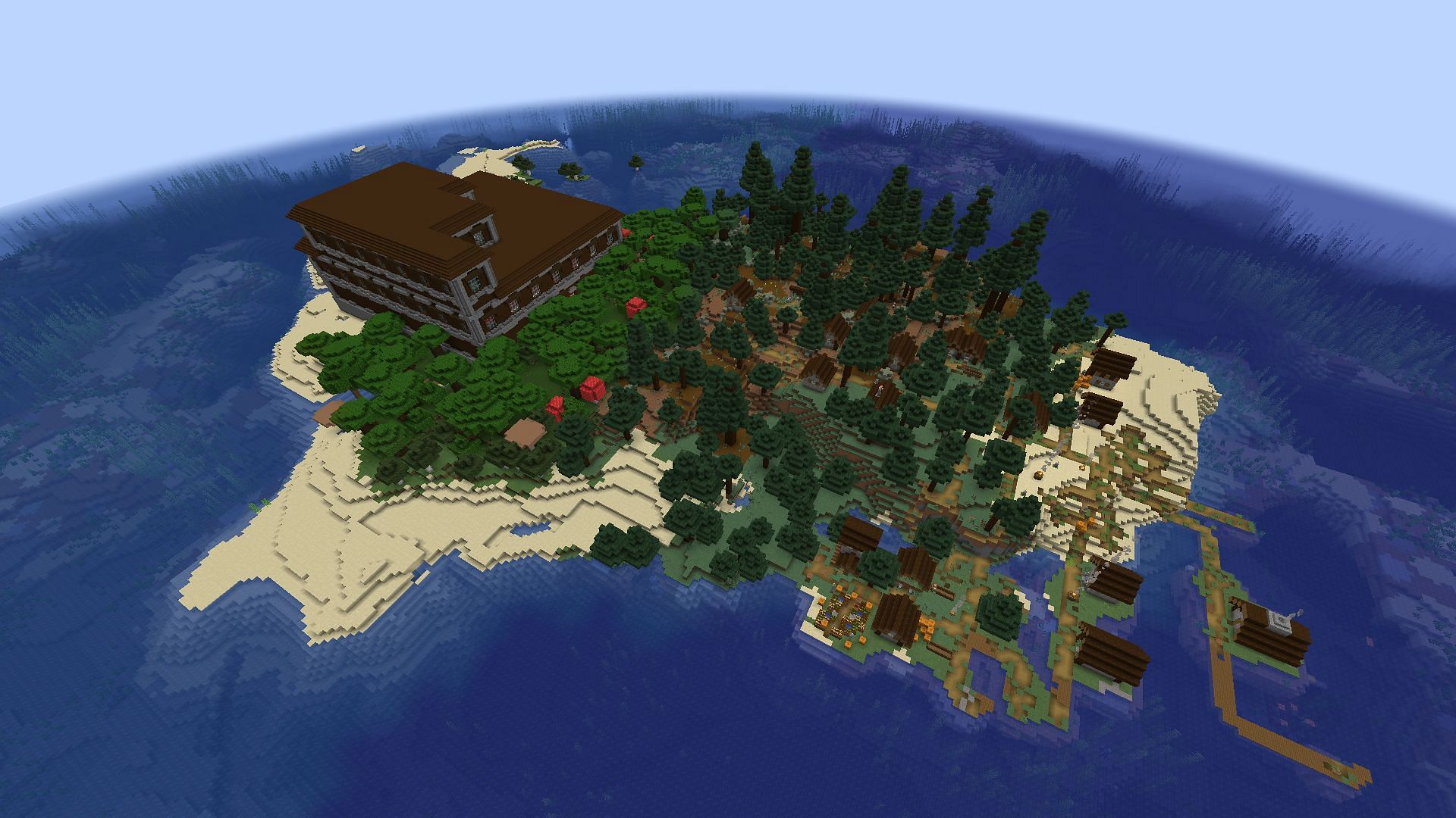 The structures and biomes on this Minecraft island offer plenty of goodies (Image via Cezarnic/Reddit)