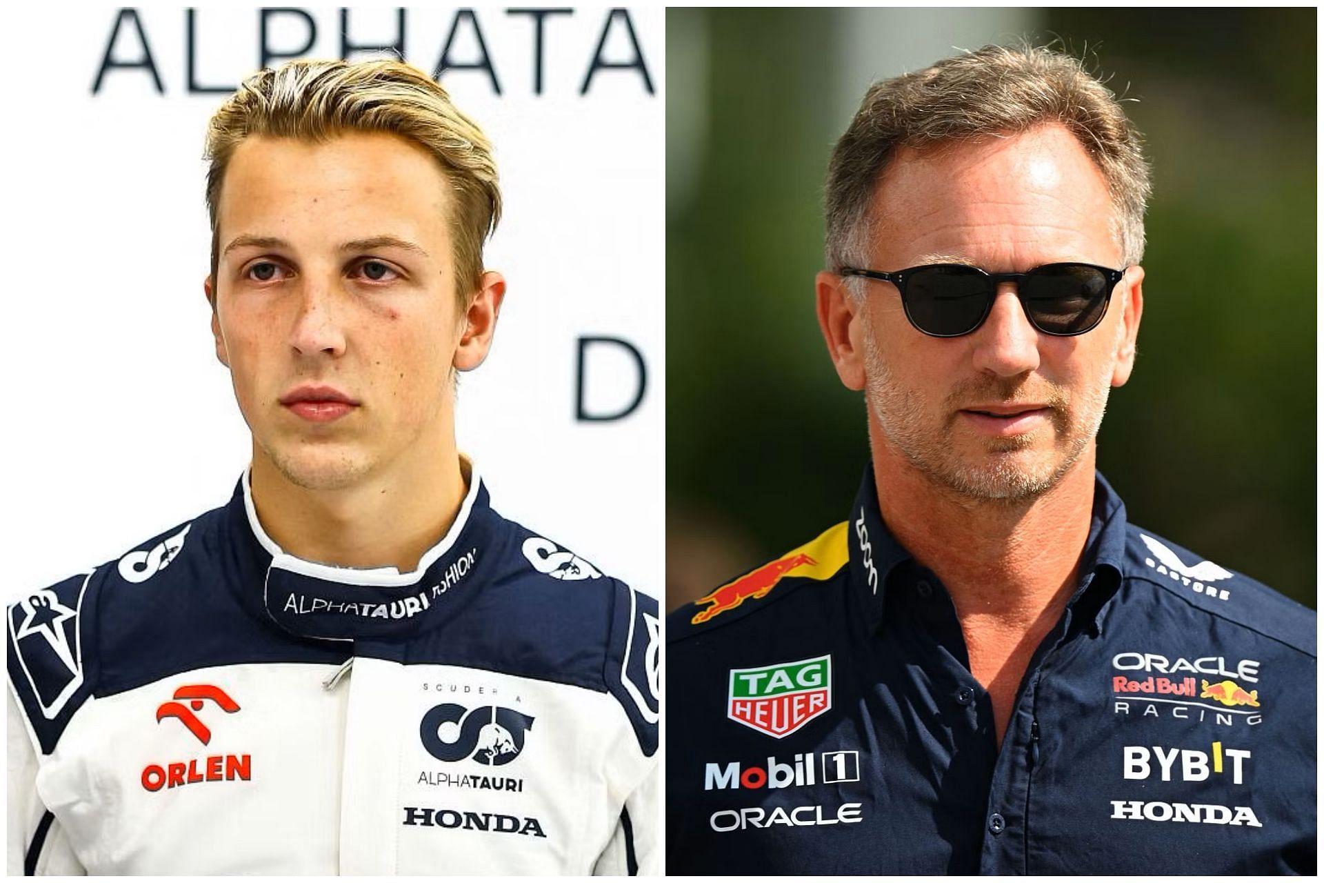 Liam Lawson (L) and Christian Horner (R) (Collage via Sportskeeda)