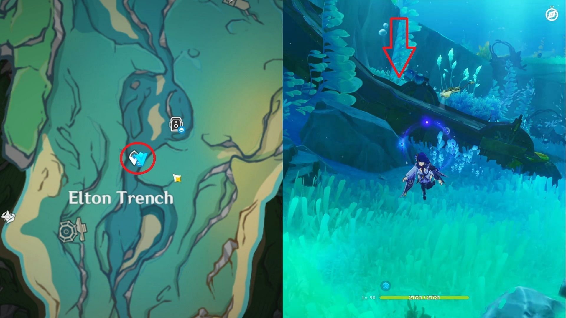 Ship remains are right next to the teleport waypoint. (Image via HoYoverse)