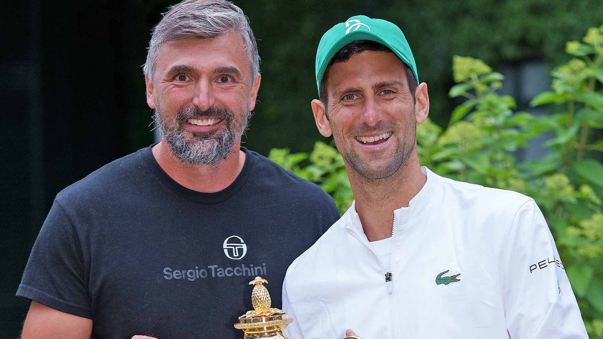 Novak Djokovic and Goran Ivanisevic pose at the Wimbledon Championships