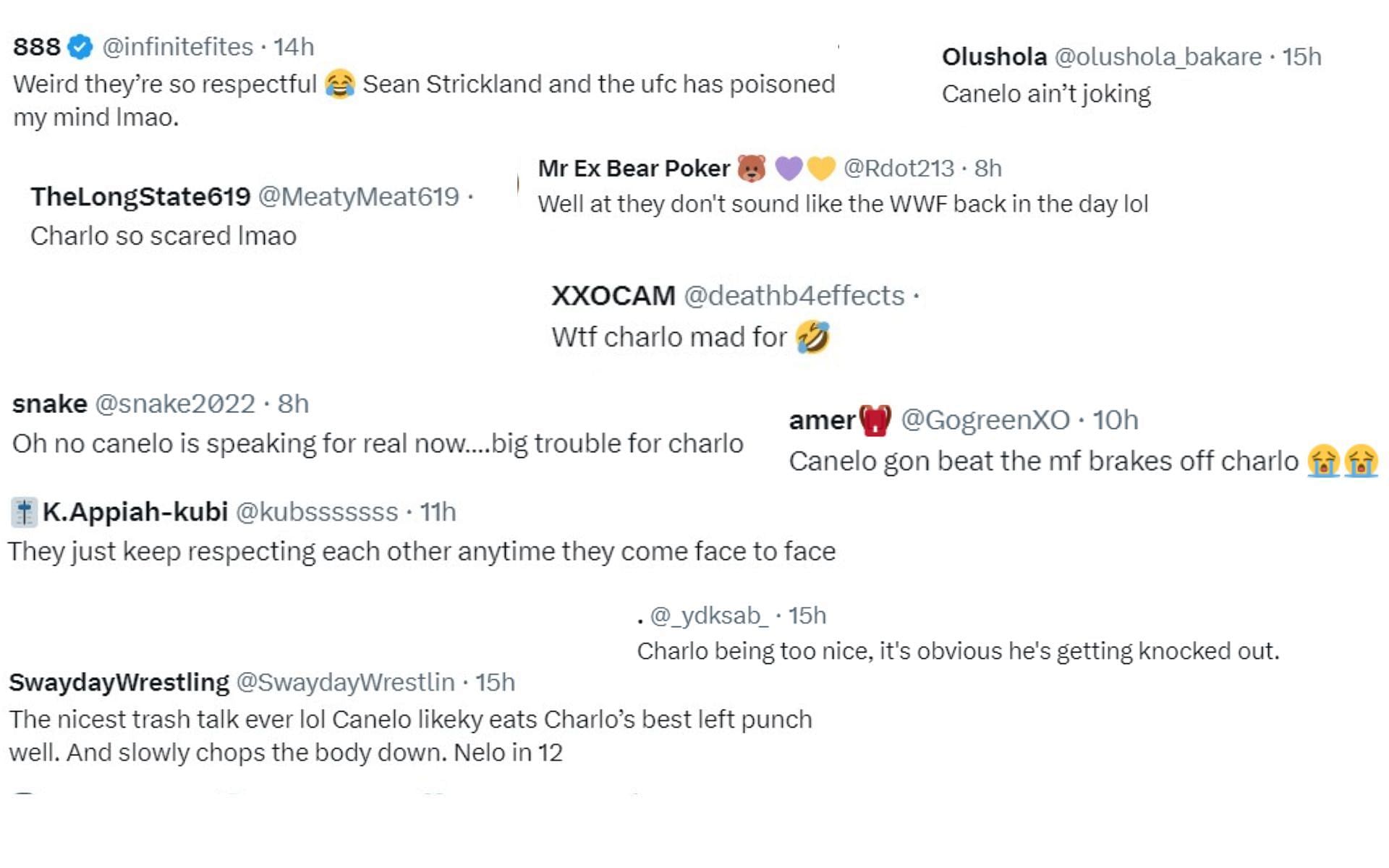 Screenshots of fan reactions to Alvarez-Charlo press conference