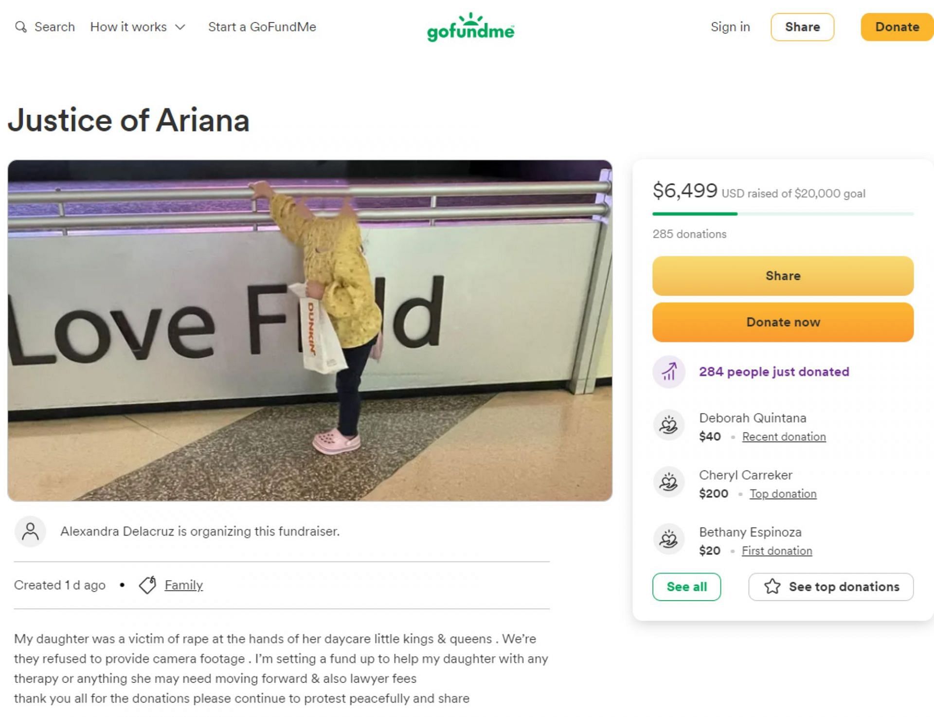 A GoFundMe page has been created for the victim (Image via GoFundMe)