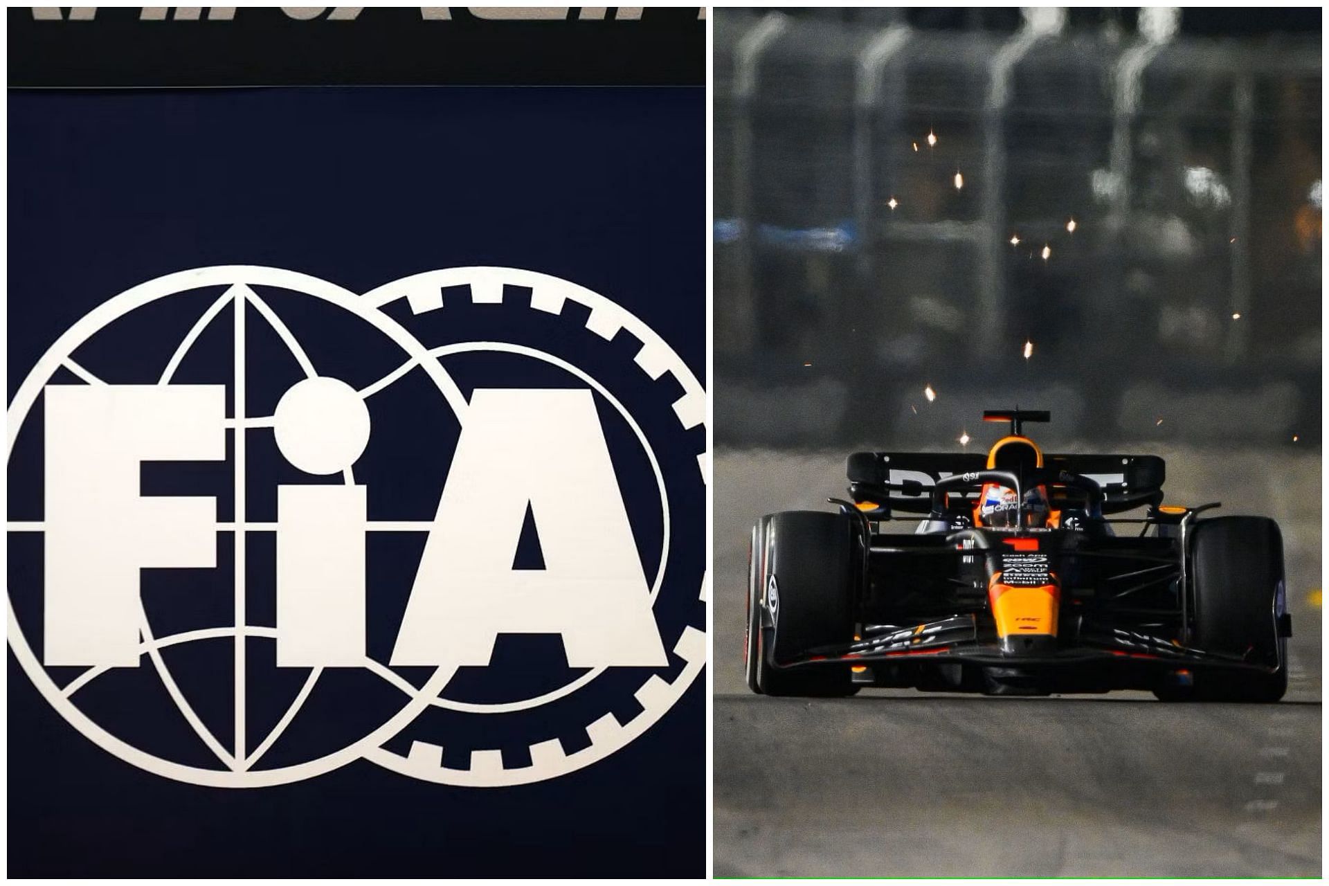 FIA logo (L) and Max Verstappen