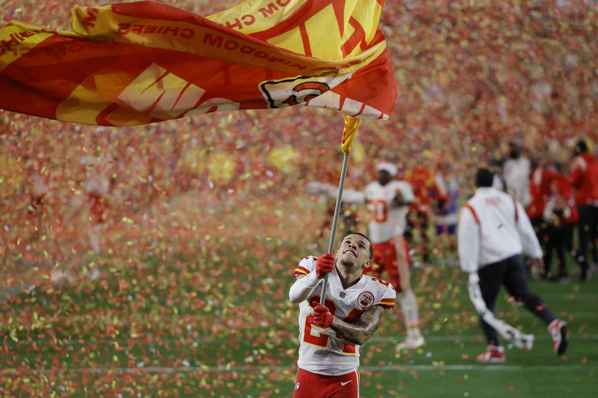 Kansas City Chiefs wide receiver Skyy Moore celebrates a punt