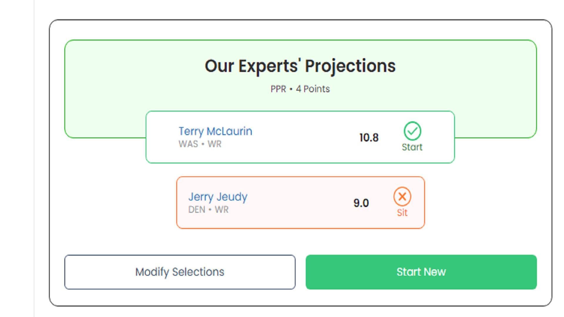 Sportskeeda&#039;s Start/sit optimizer results