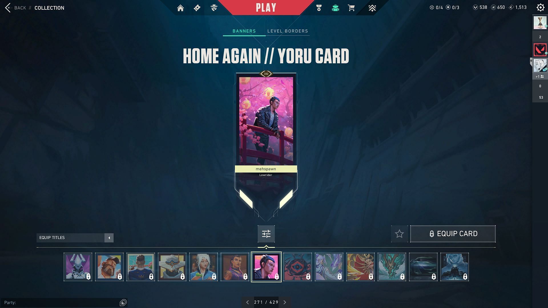 The Home Again Player Card for Yoru. (Image via Riot Games)