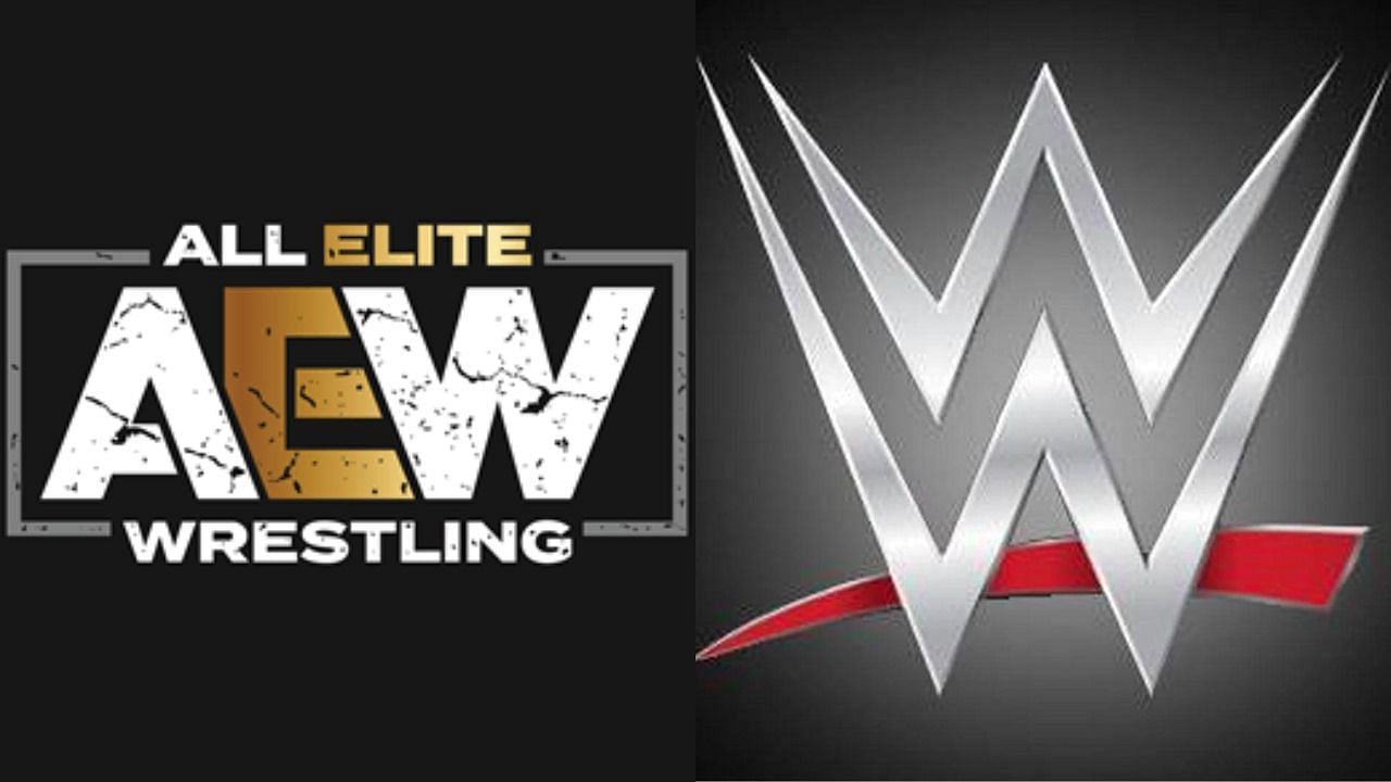 AEW logo (left) and WWE logo (right)