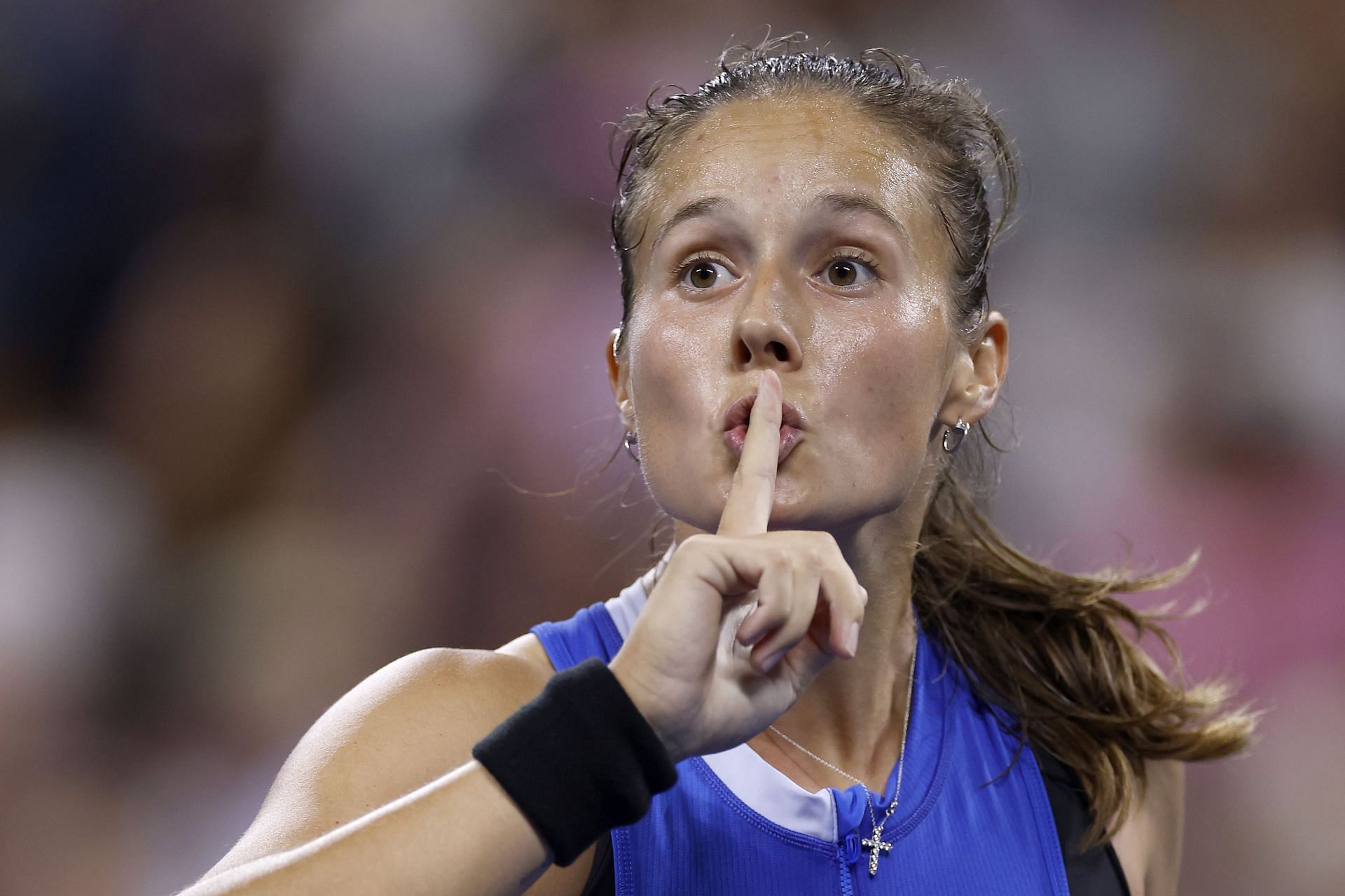 Kasatkina reacts during a match at the 2023 US Open.