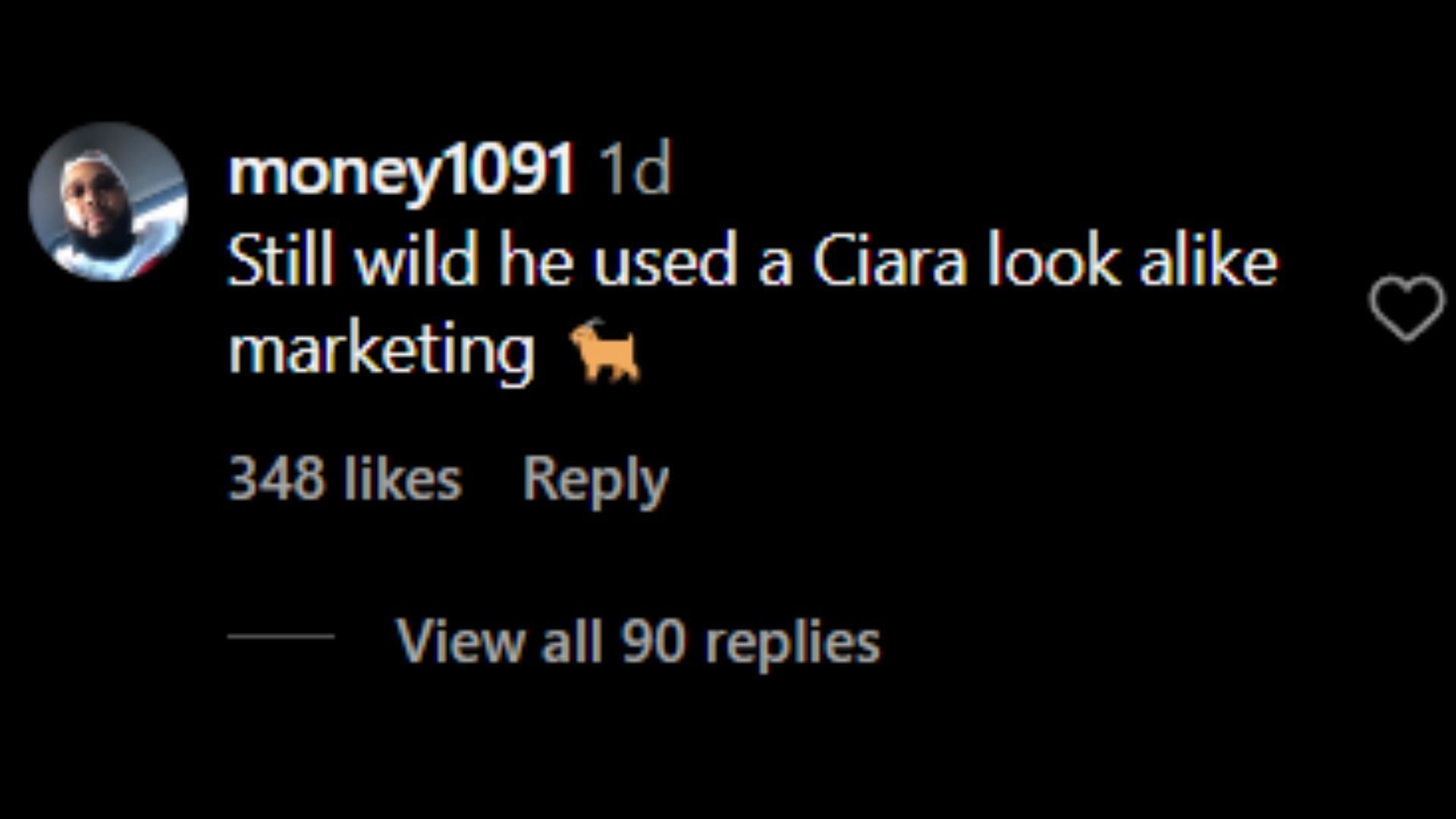 A netizen slams Cent for allegedly using Ciara&#039;s picture without consent. (Image via Instagram/money1091)