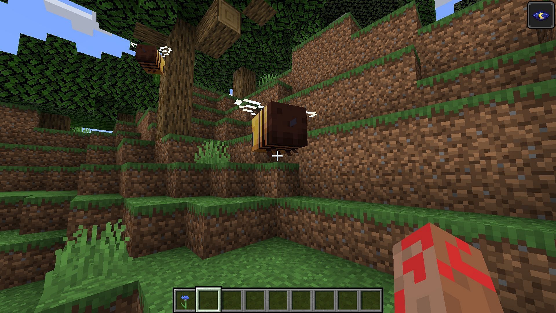 Bees do not fly in terms of Minecraft mechanics; they hover instead (Image via Mojang)