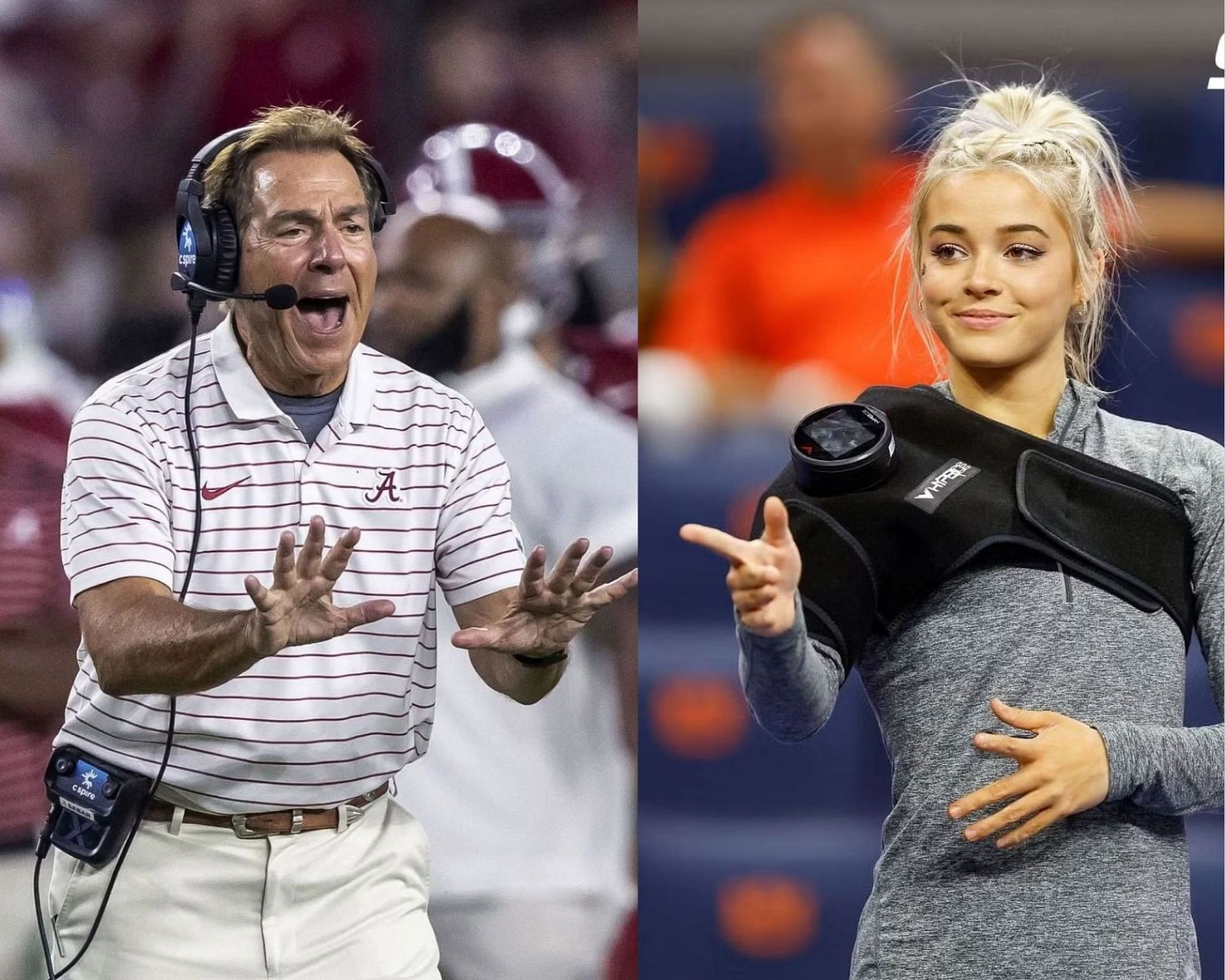 Alabama coach Nick Saban and Olivia Dunne