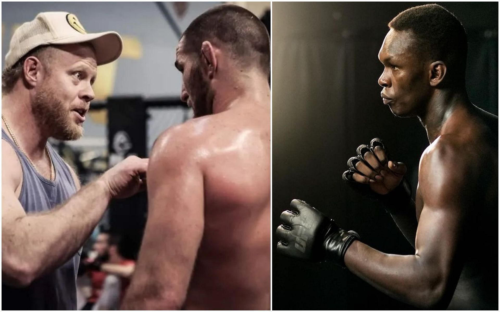 Sean Strickland with his coach Eric Nicksick and Israel Adesanya