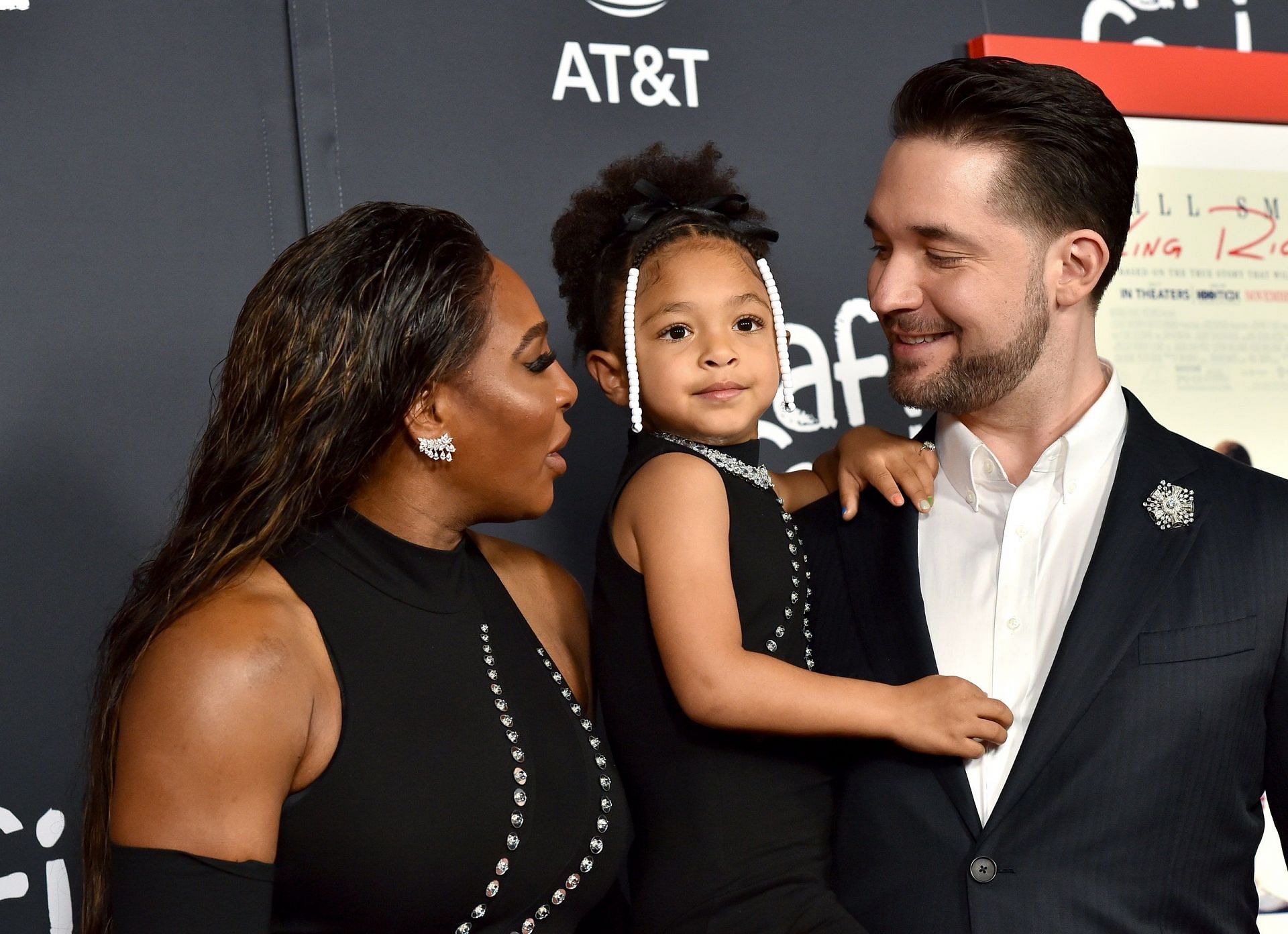 Serena Williams, her husband, and daughter Olympia pictured during a public appearance