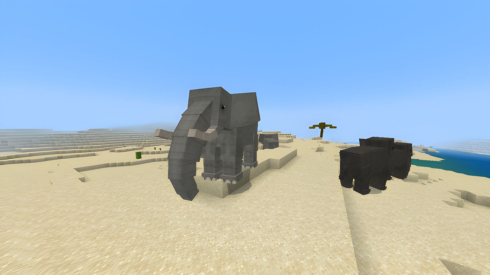 Elephants roam the Minecraft world in the World Animals mod.