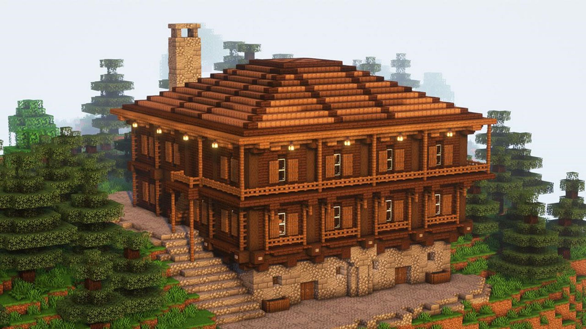 The right materials can still create a mansion perfect for Minecraft survival (Image via EmikBuilds/Reddit)