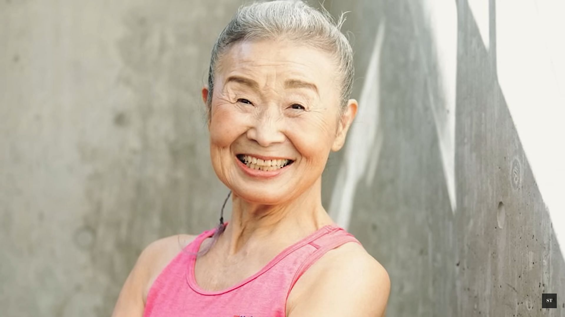 Mika Takishima the oldest fitness trainer in Japan (Photo by Story Rewind YouTube channel)