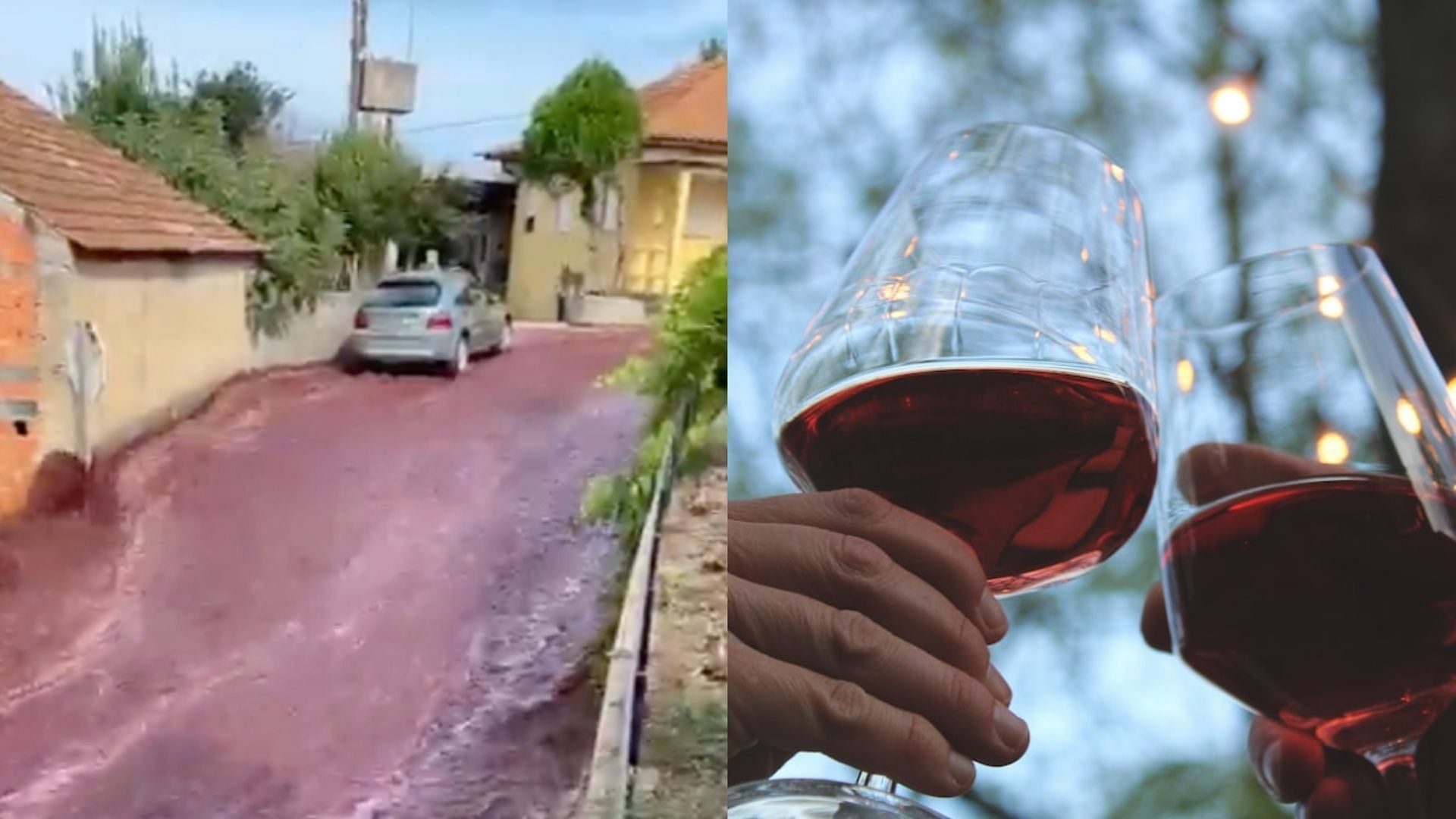 Red wine spilled in a Portuguese town and flooded it. (Image via YouTube)