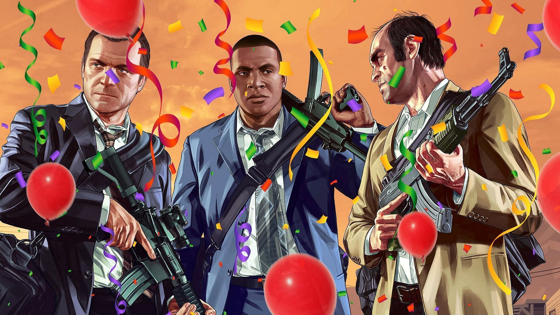 GTA 5 10th Anniversary free rewards can still be claimed (Image via Footage Crate,PNG Tree, Rockstar Games)