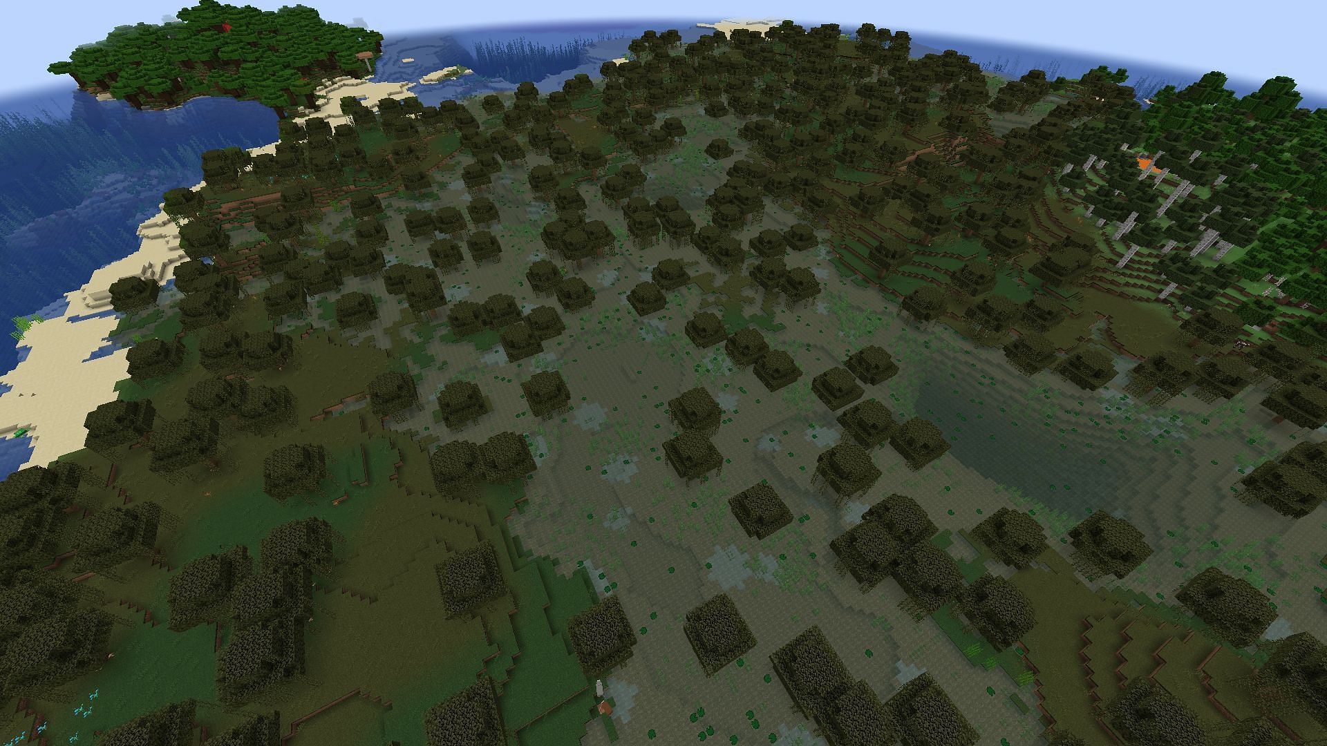The swamp in this Minecraft seed&#039;s spawn island has a few secrets (Image via GiraffeUnhappy9210/Reddit)