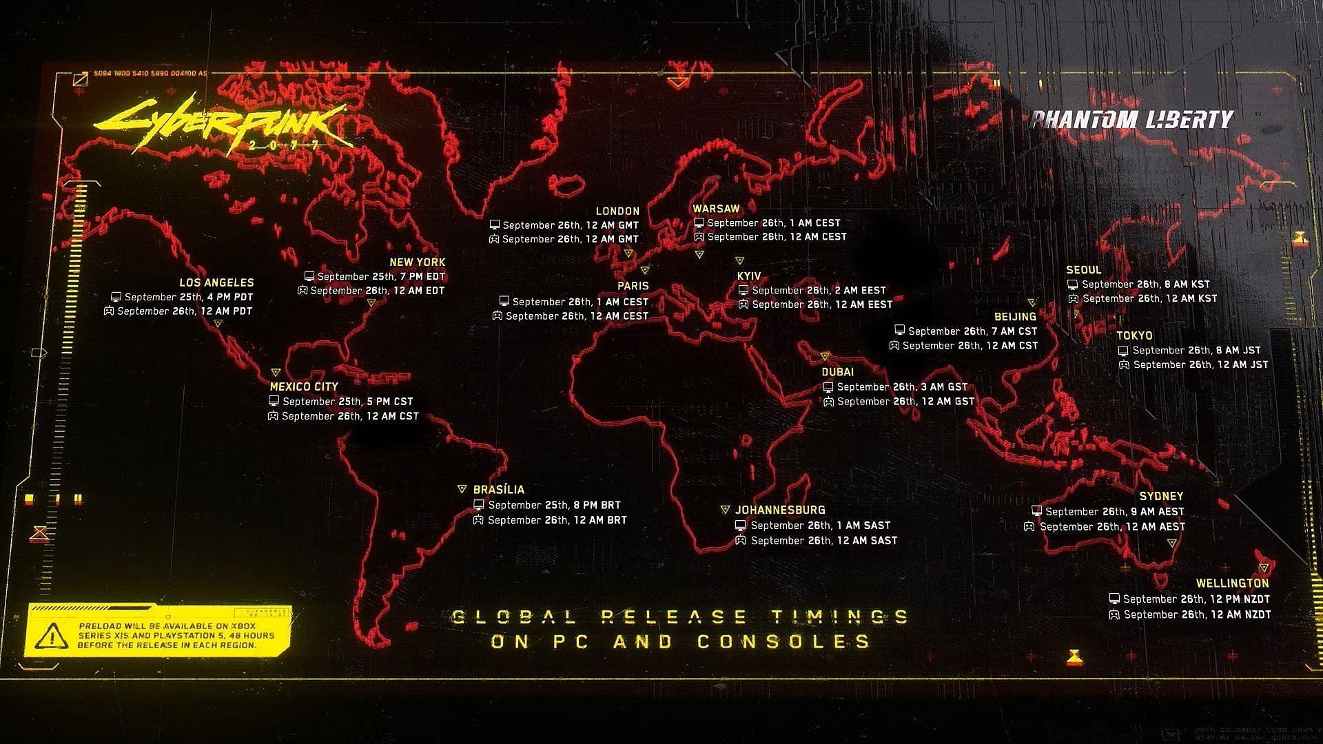 Cyberpunk 2077 Phantom Liberty release time for all regions (Image via CD Projekt Red)
