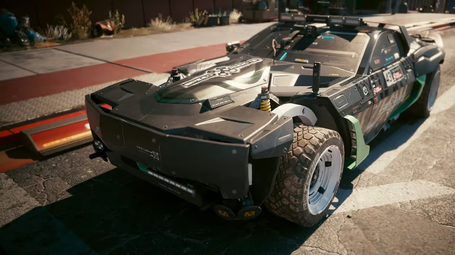 Ken Block&#039;s car in Cyberpunk 2077 Phantom Liberty 2.0 (Image via CD Projekt Red)