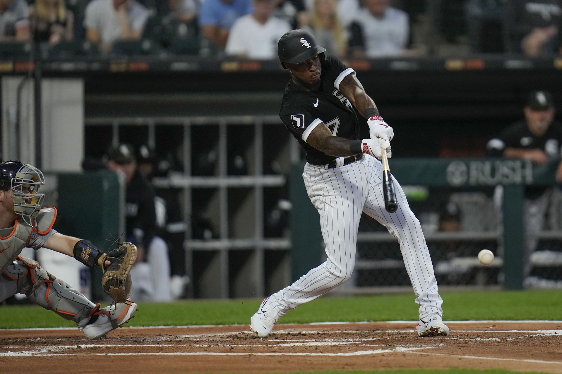 Chicago White Sox infielder Tim Anderson connects with the ball against the Detroit Tigers.