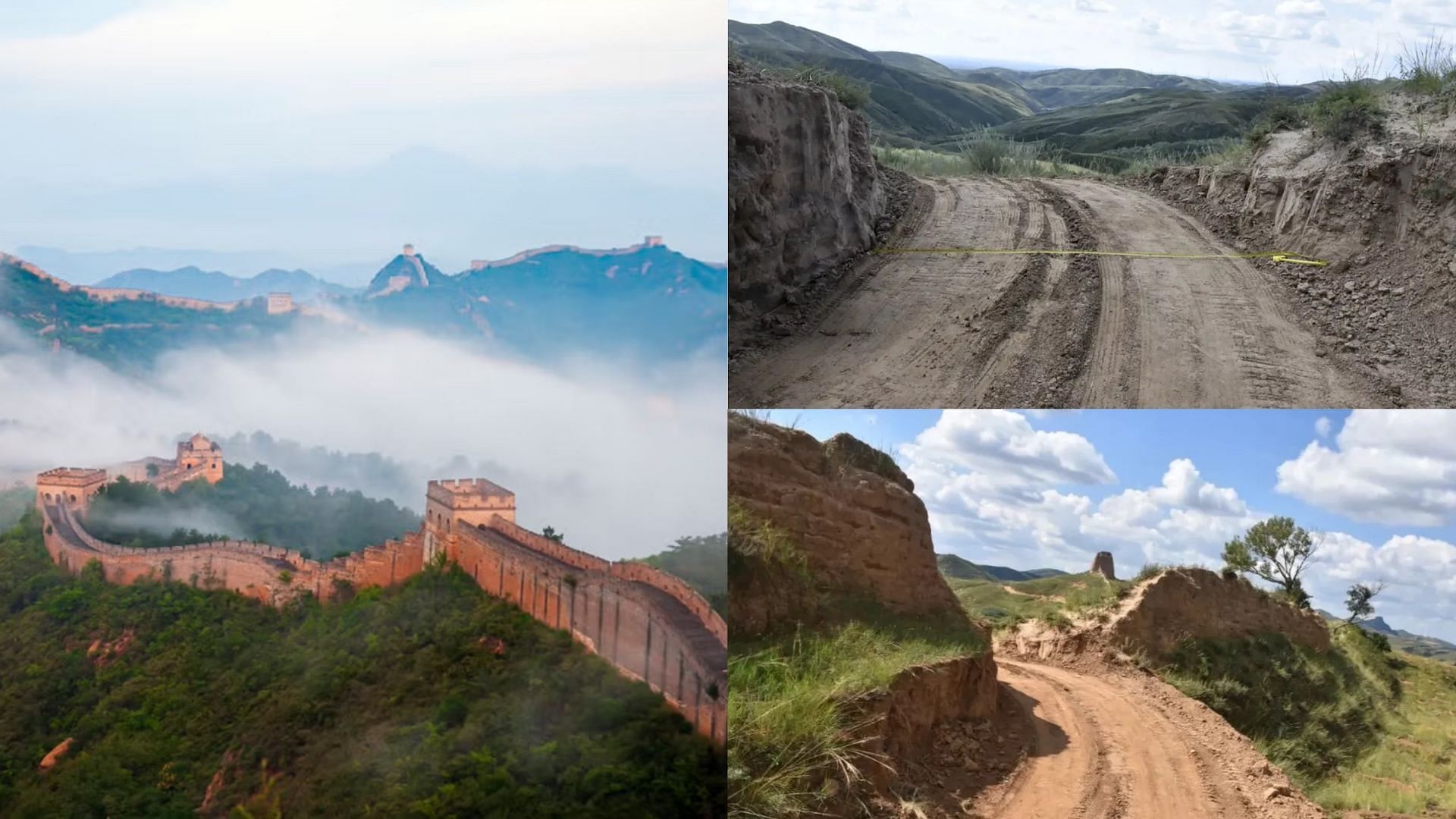 Great Wall of China damaged by workers with an excavator