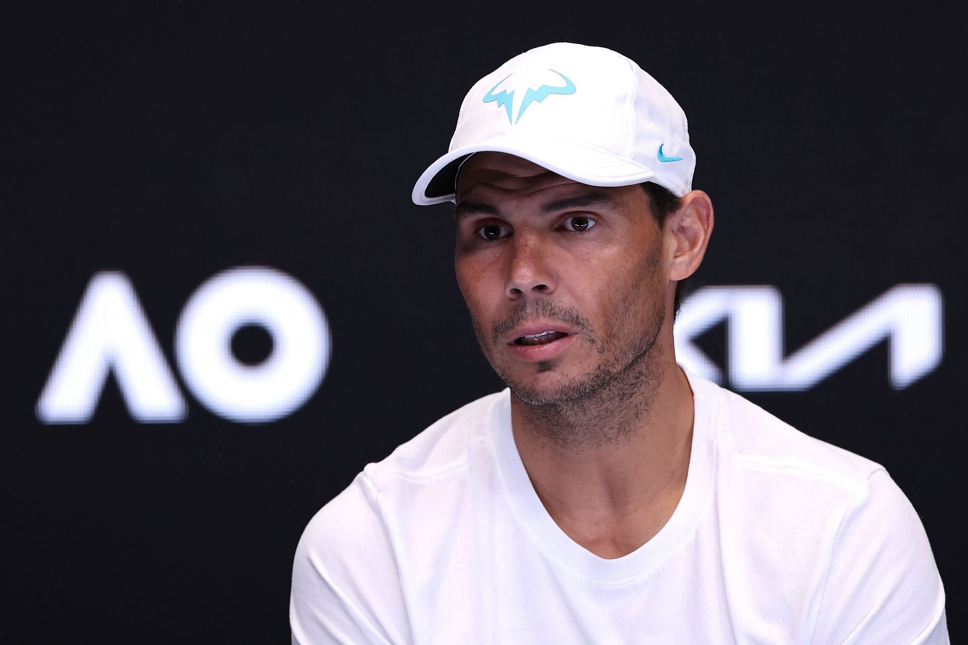 Rafael Nadal speaks to the media.