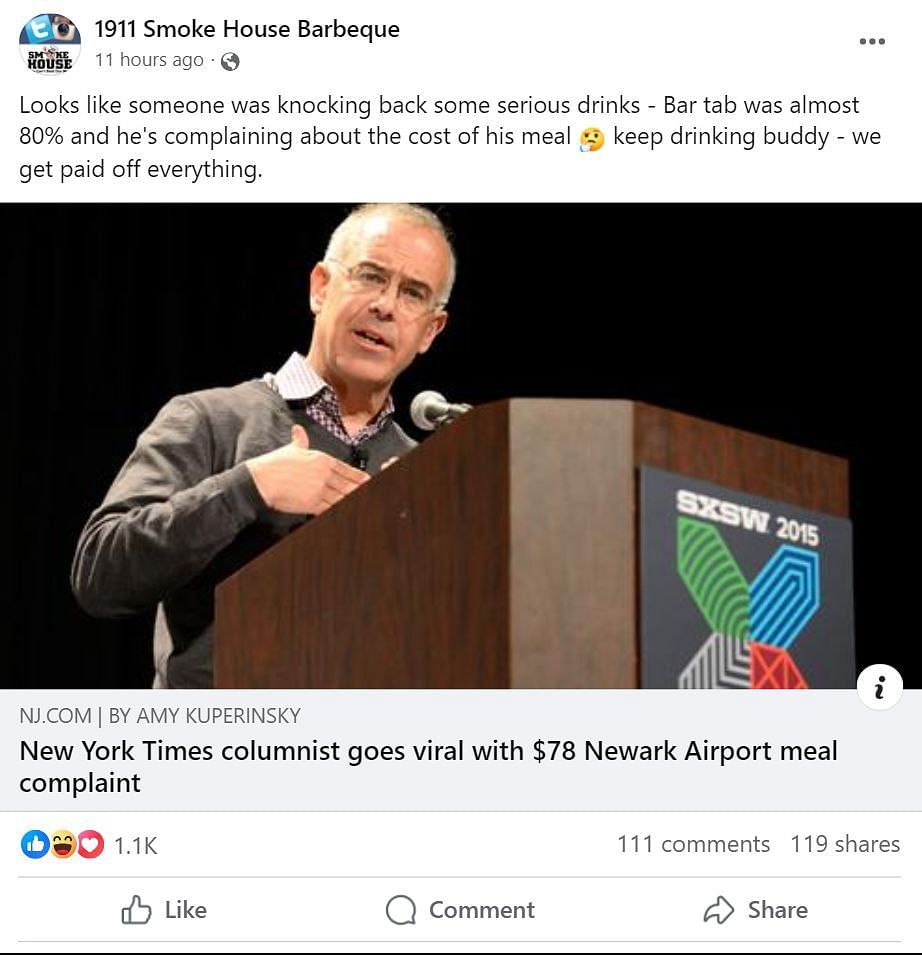 The Newark airport outlet called out David Brooks (Image via Facebook)