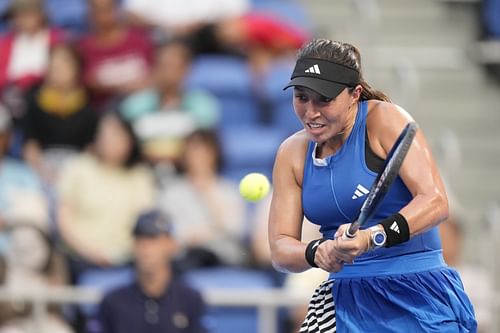 Jessica Pegula in action during her semifinal against Maria Sakkari in Tokyo