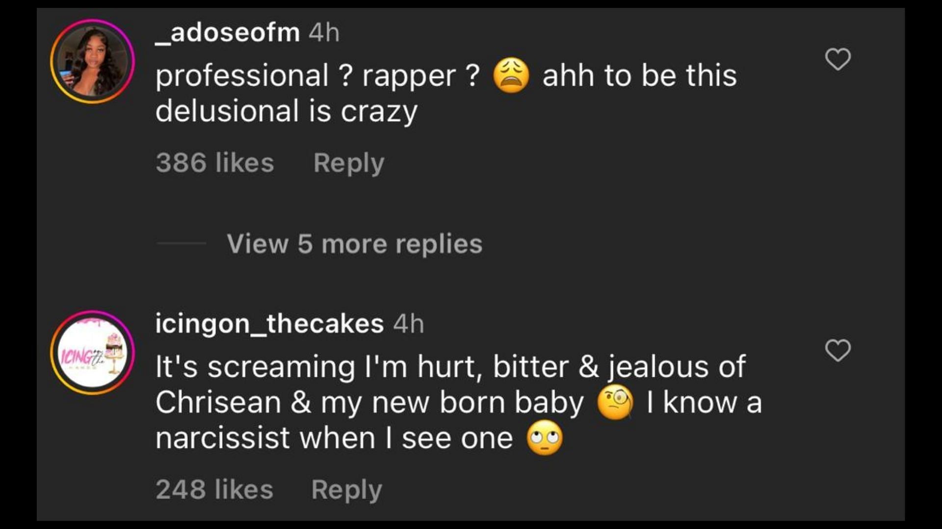 Screenshot of an Internet user remarking on the rapper defending his absence during Chrisean Rock&#039;s labor. (Photo via @theneighborhoodtalk/Instagram)