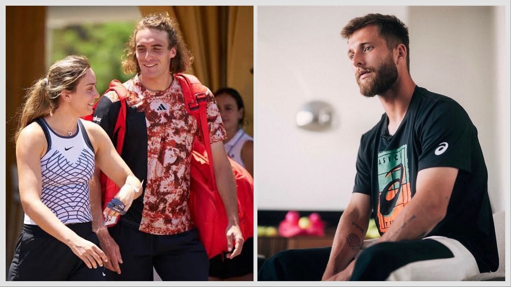 Corentin Moutet reacts to Paula Badosa and Stefanos Tsitsipas posing together