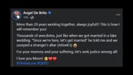 The tribute post shared by Angel De Brito (Image via Angel De Brito/Facebook)
